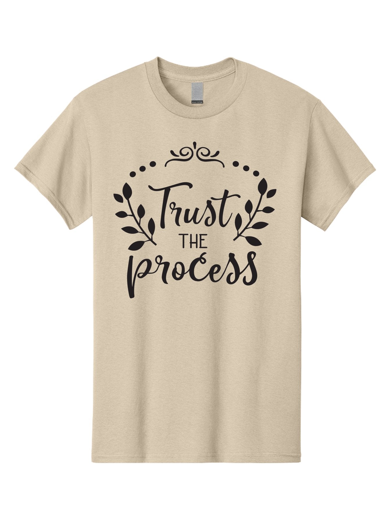 Trust-The-Process Men'S Graphic Tee, 100% Cotton, Comfortable Casual Summer Wear, Machine Washable, Trust The Process, Motivational Quote, Leafy Wreath, Inspirational Words, Positive Affirmation, Decorative Typography, Empowerment Message, Aad272