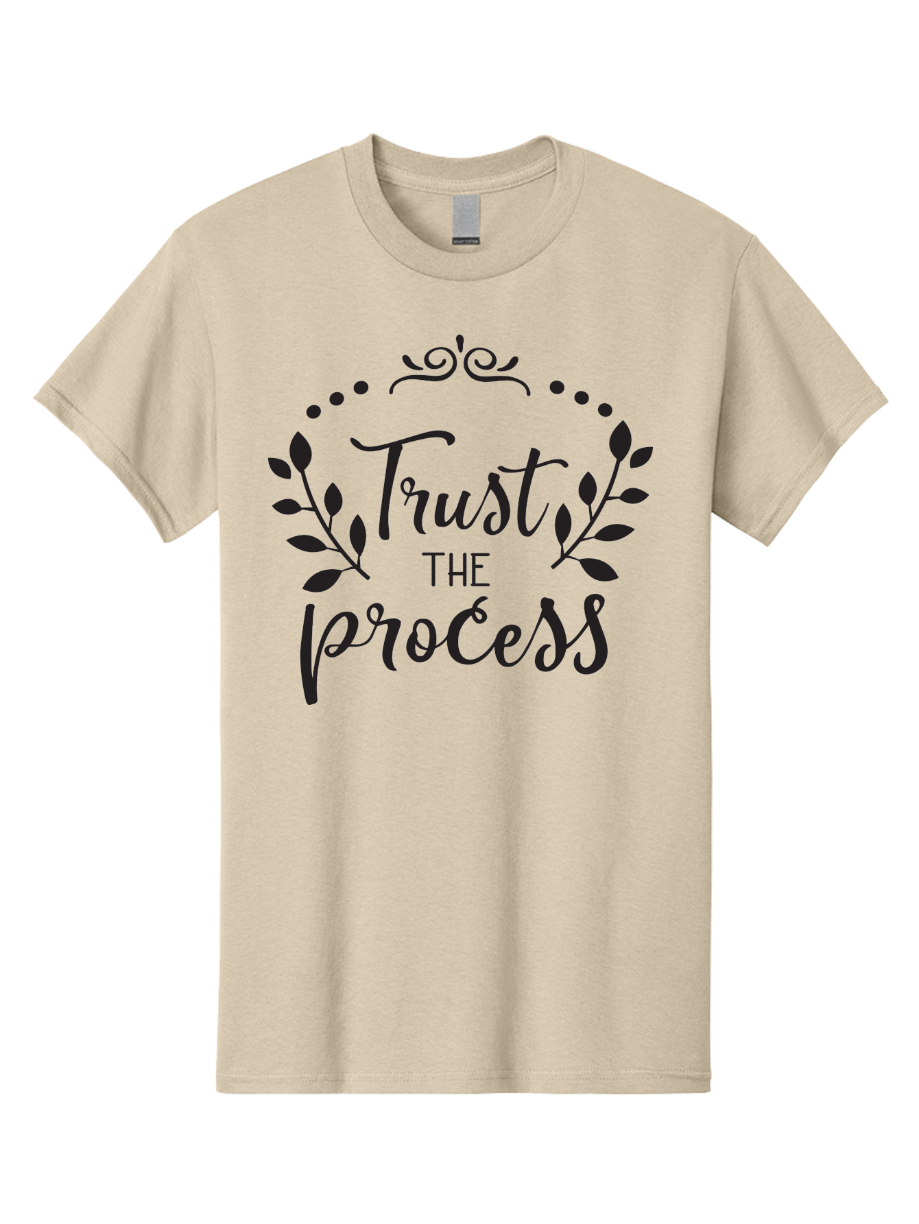 Trust-The-Process Men'S Graphic Tee, 100% Cotton, Comfortable Casual Summer Wear, Machine Washable, Trust The Process, Motivational Quote, Leafy Wreath, Inspirational Words, Positive Affirmation, Decorative Typography, Empowerment Message, Aad272 19
