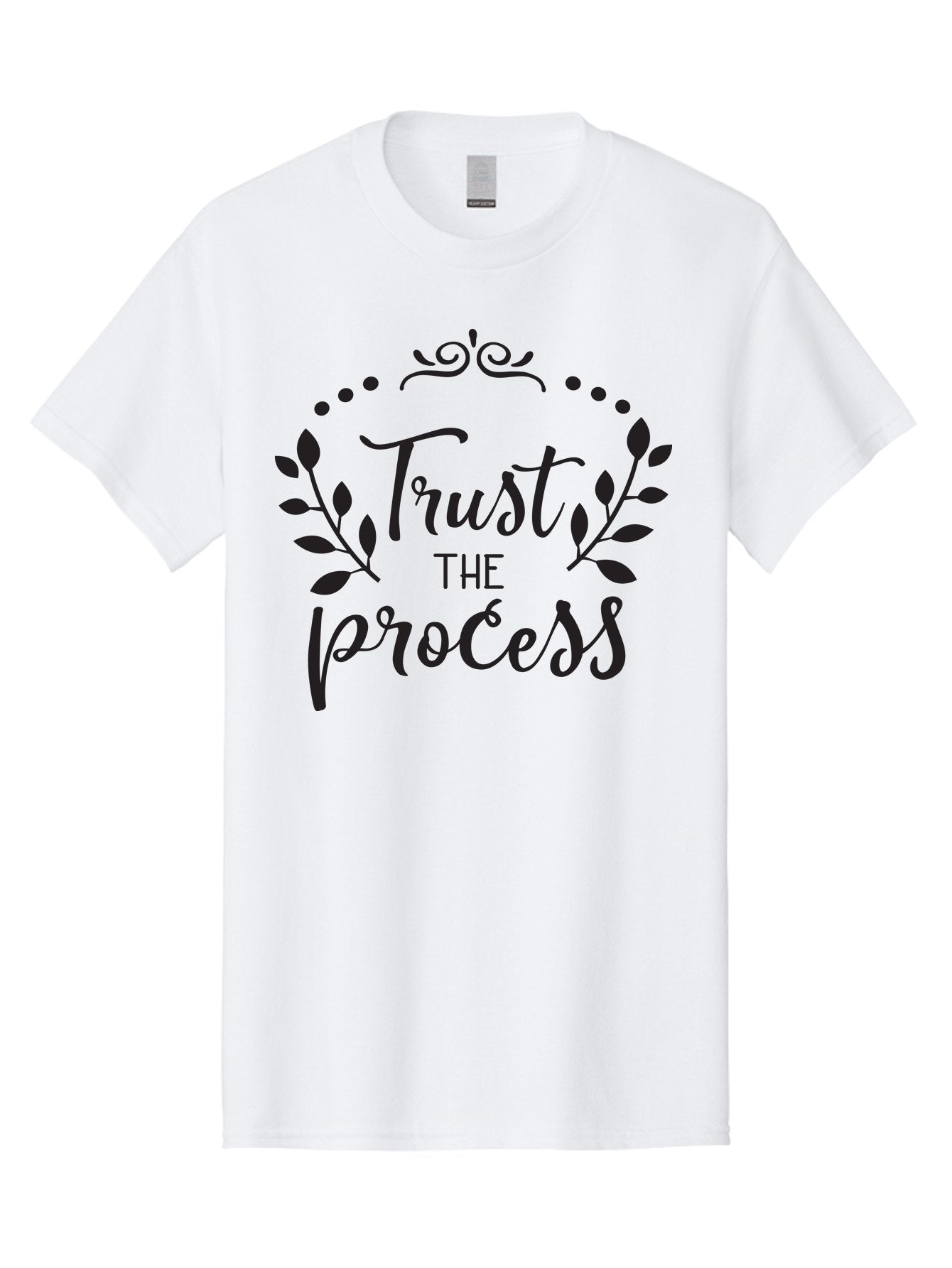 Trust-The-Process Men'S Graphic Tee, 100% Cotton, Comfortable Casual Summer Wear, Machine Washable, Trust The Process, Motivational Quote, Leafy Wreath, Inspirational Words, Positive Affirmation, Decorative Typography, Empowerment Message, Aad272 14