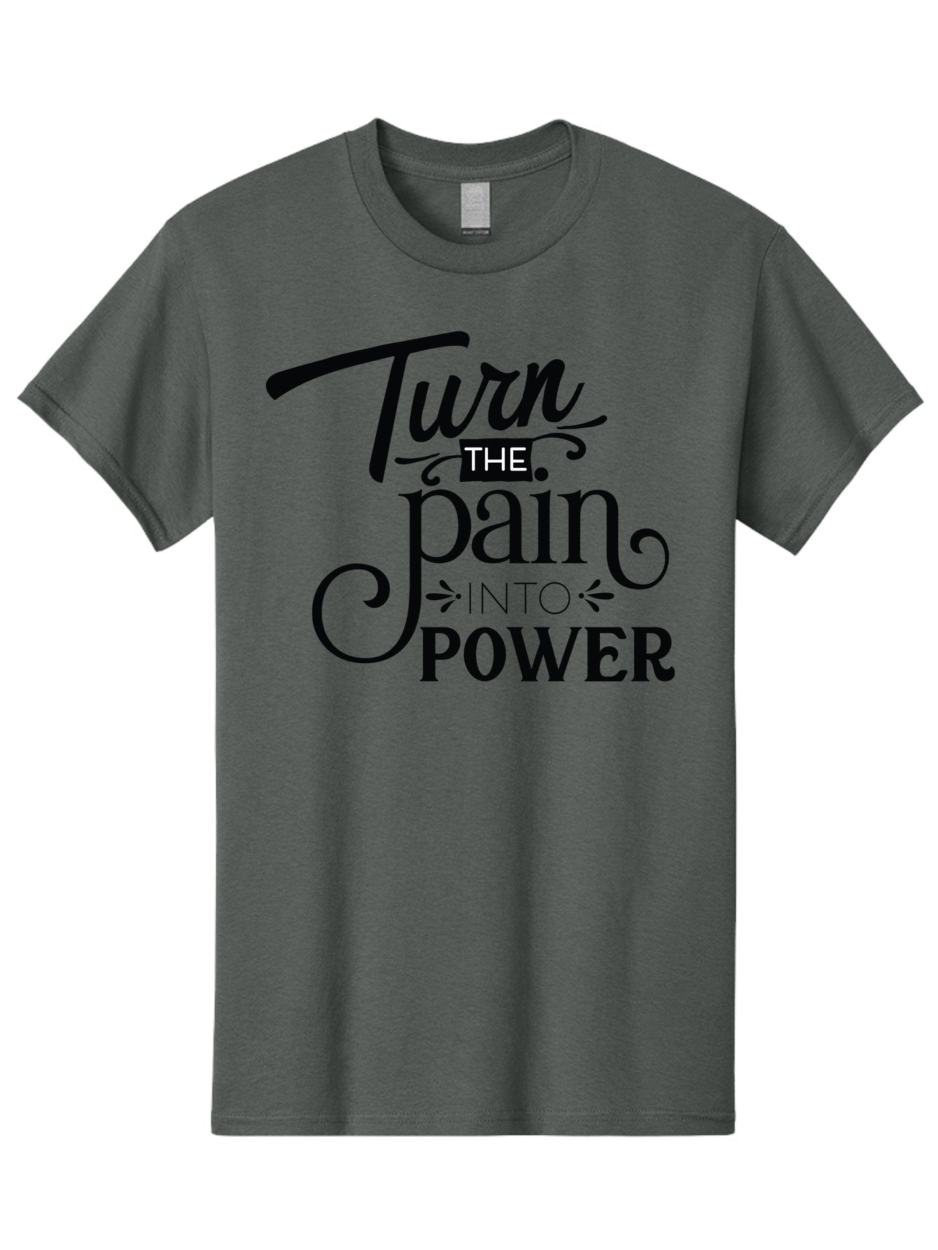 Turn-The-Pain-Into-Power Men'S Graphic Tee, 100% Cotton, Comfortable Casual Summer Wear, Machine Washable, Motivational Quote, Inspirational Phrase, Overcoming Adversity, Inner Strength, Personal Growth, Empowerment, Mental Toughness, Aad274
