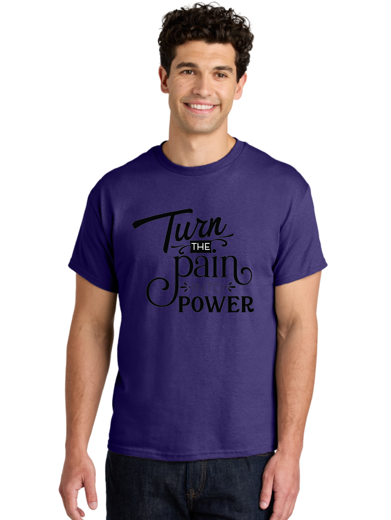 Turn-The-Pain-Into-Power Men'S Graphic Tee, 100% Cotton, Comfortable Casual Summer Wear, Machine Washable, Motivational Quote, Inspirational Phrase, Overcoming Adversity, Inner Strength, Personal Growth, Empowerment, Mental Toughness, Aad274 6