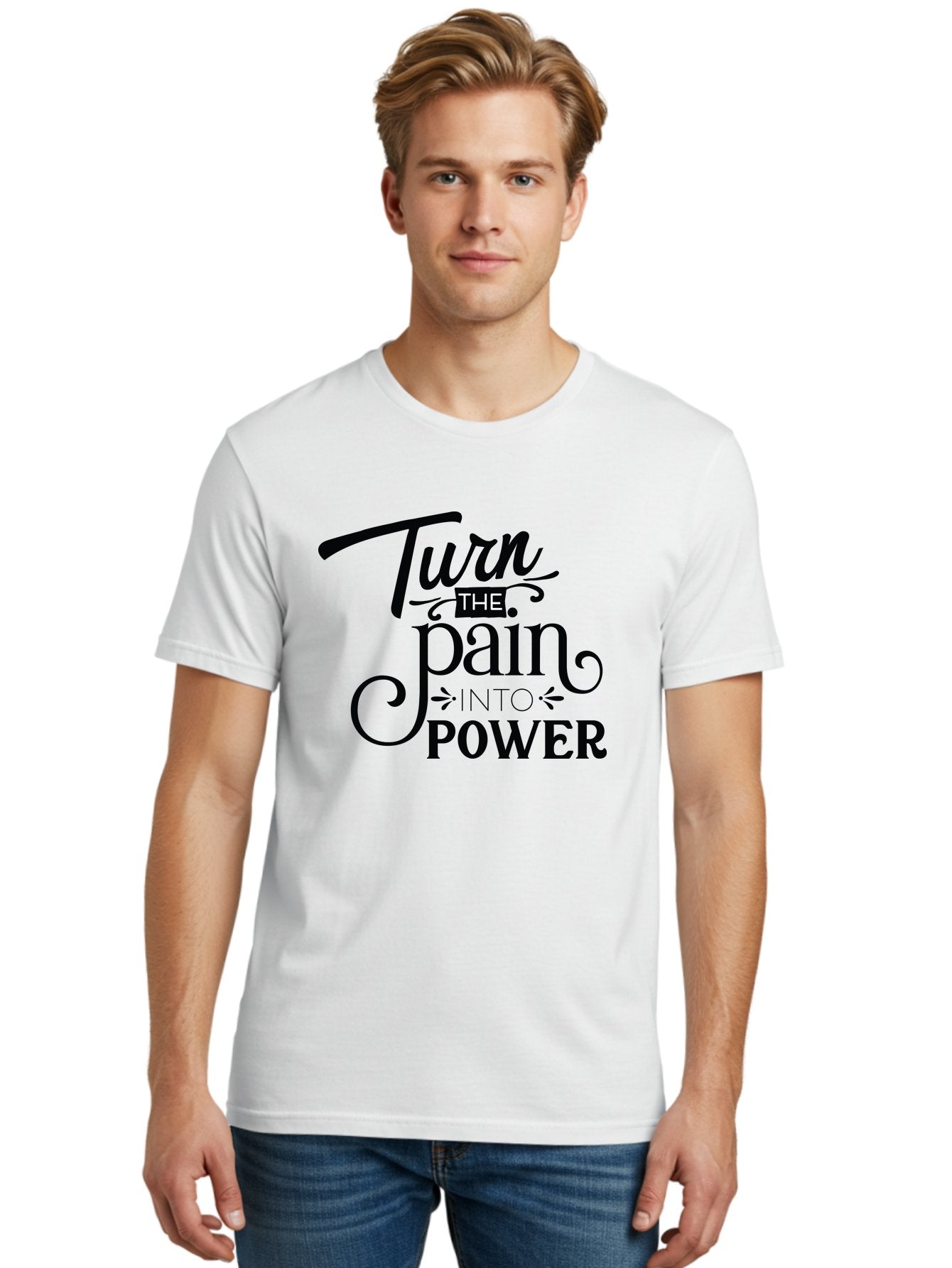 Turn-The-Pain-Into-Power Men'S Graphic Tee, 100% Cotton, Comfortable Casual Summer Wear, Machine Washable, Motivational Quote, Inspirational Phrase, Overcoming Adversity, Inner Strength, Personal Growth, Empowerment, Mental Toughness, Aad274 21