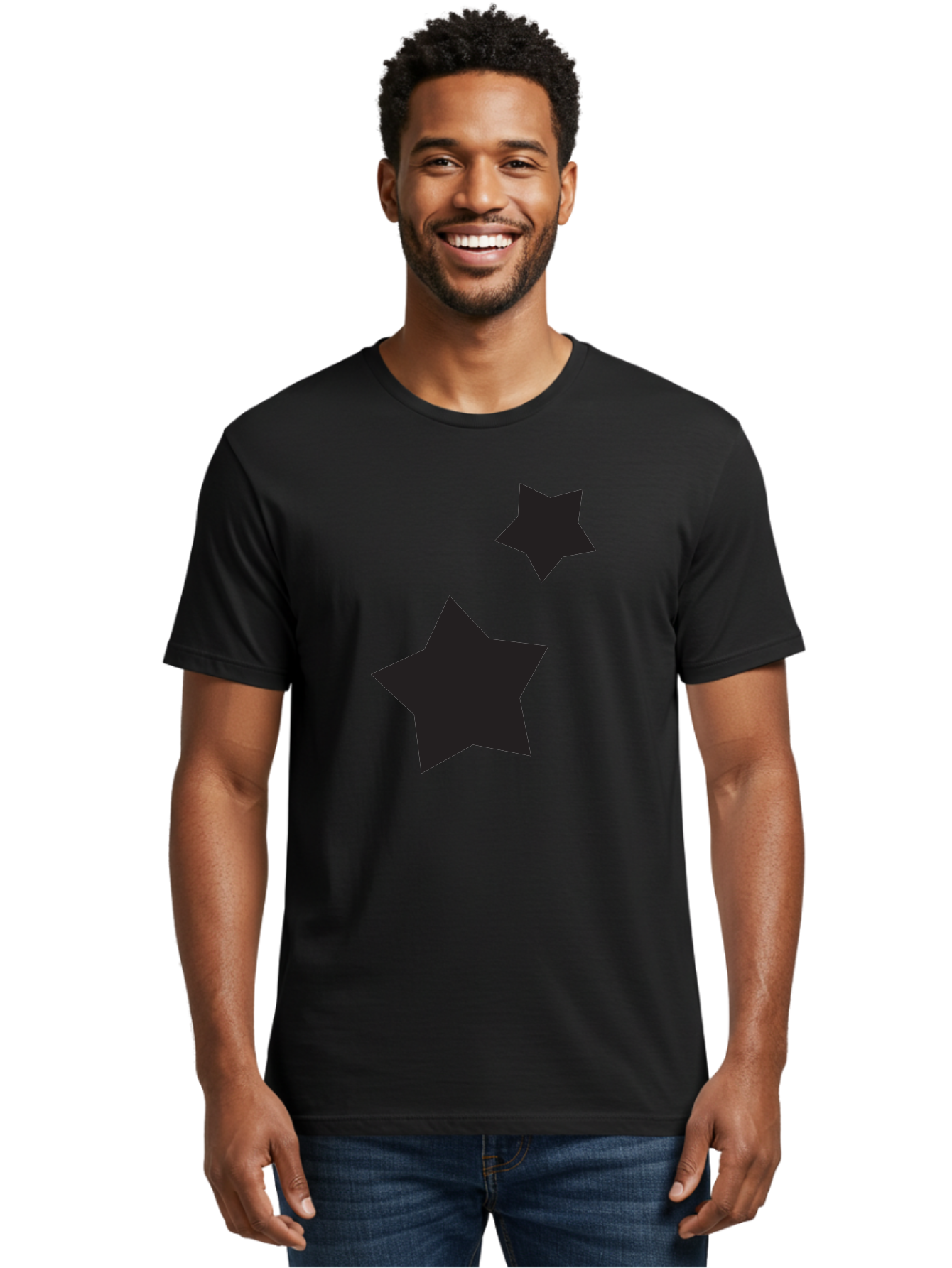Two-Black-Stars Men'S Graphic Tee, 100% Cotton, Comfortable Casual Summer Wear, Machine Washable, Star Silhouettes, Black Stars, Simple Shapes, Minimalist Design, Abstract Art, Celestial Theme, Graphic Elements, Creative Design Aad275 30