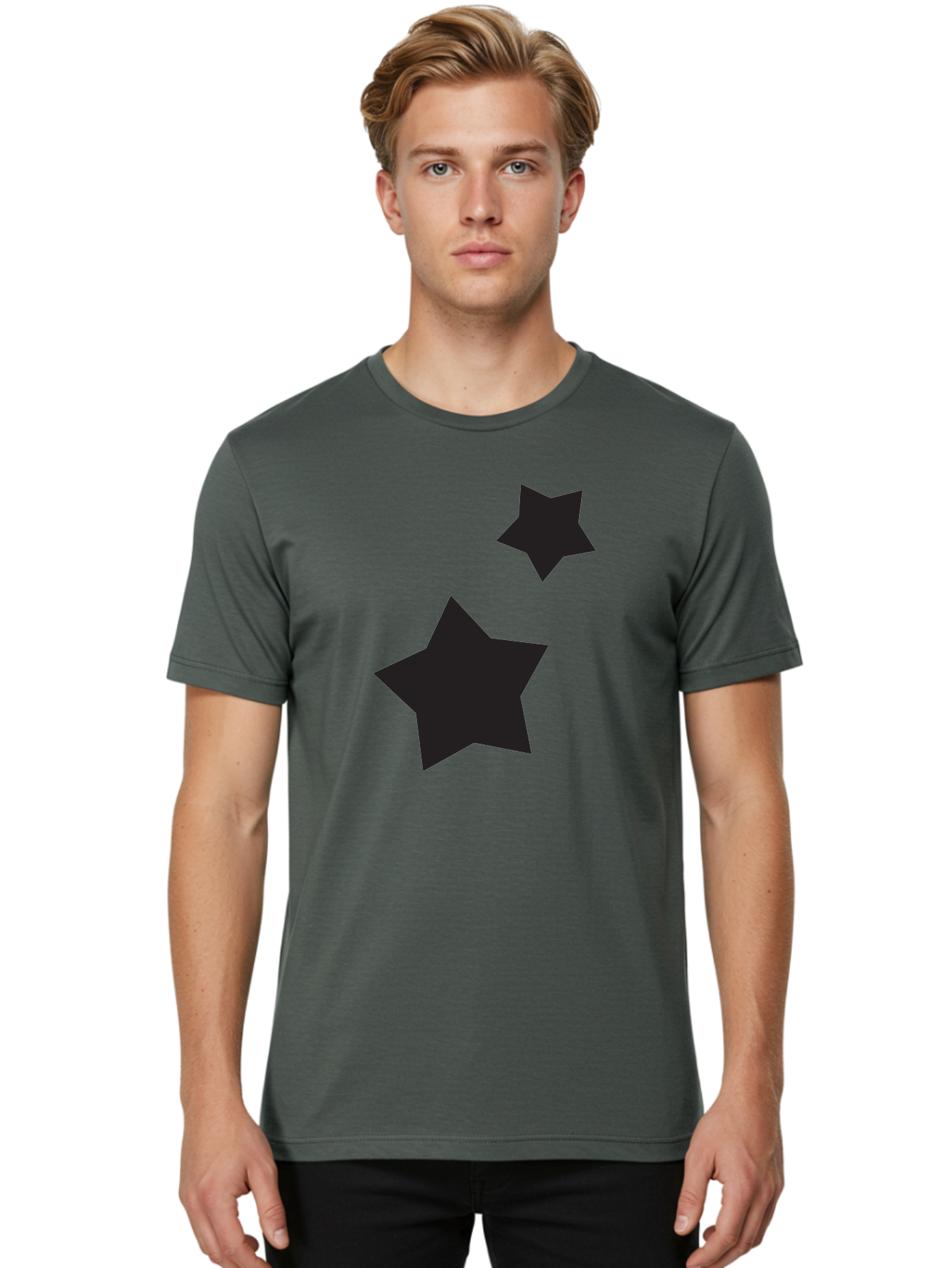 Two-Black-Stars Men'S Graphic Tee, 100% Cotton, Comfortable Casual Summer Wear, Machine Washable, Star Silhouettes, Black Stars, Simple Shapes, Minimalist Design, Abstract Art, Celestial Theme, Graphic Elements, Creative Design Aad275 18