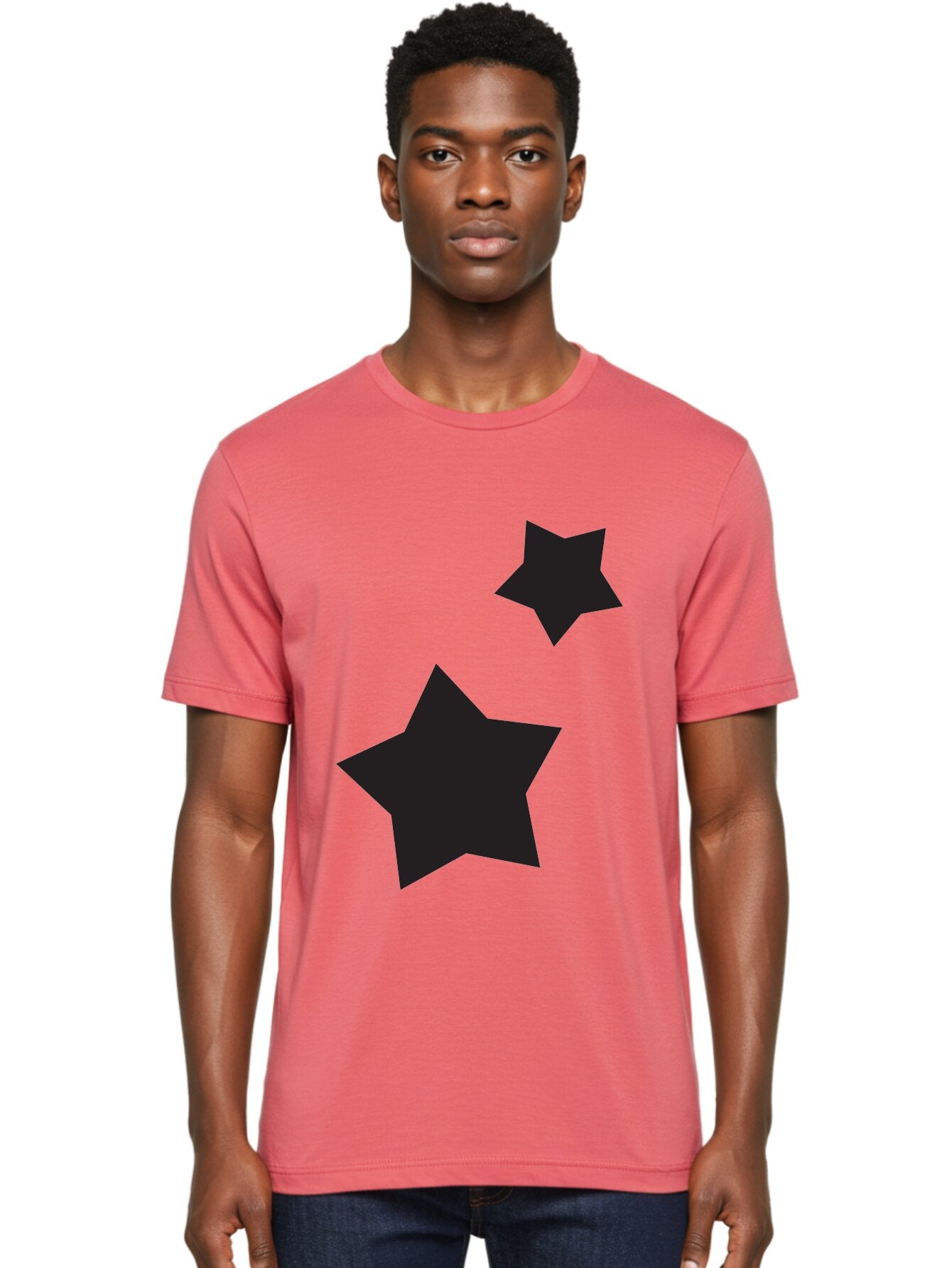 Two-Black-Stars Men'S Graphic Tee, 100% Cotton, Comfortable Casual Summer Wear, Machine Washable, Star Silhouettes, Black Stars, Simple Shapes, Minimalist Design, Abstract Art, Celestial Theme, Graphic Elements, Creative Design Aad275 21