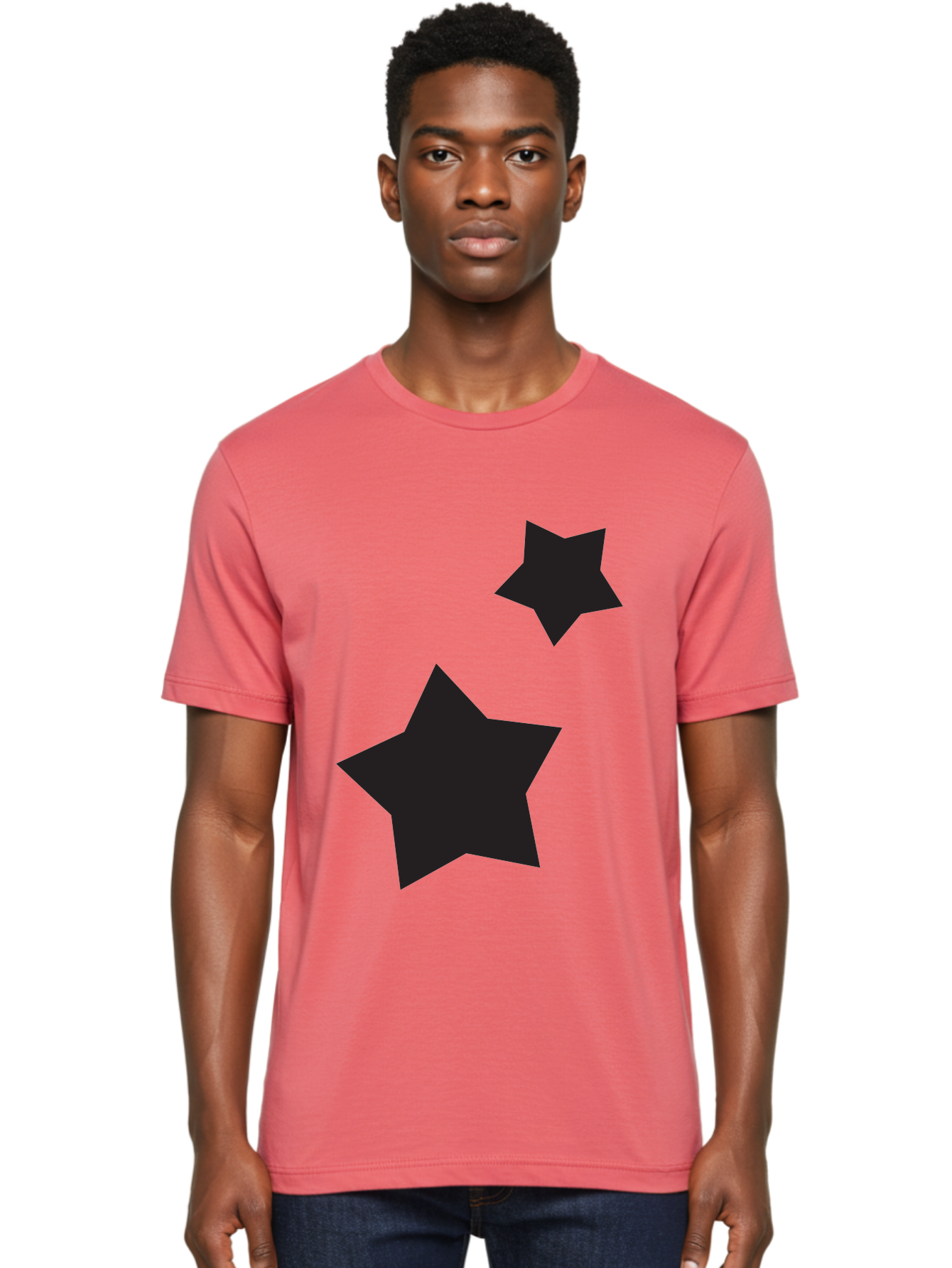 Two-Black-Stars Men'S Graphic Tee, 100% Cotton, Comfortable Casual Summer Wear, Machine Washable, Star Silhouettes, Black Stars, Simple Shapes, Minimalist Design, Abstract Art, Celestial Theme, Graphic Elements, Creative Design Aad275 20