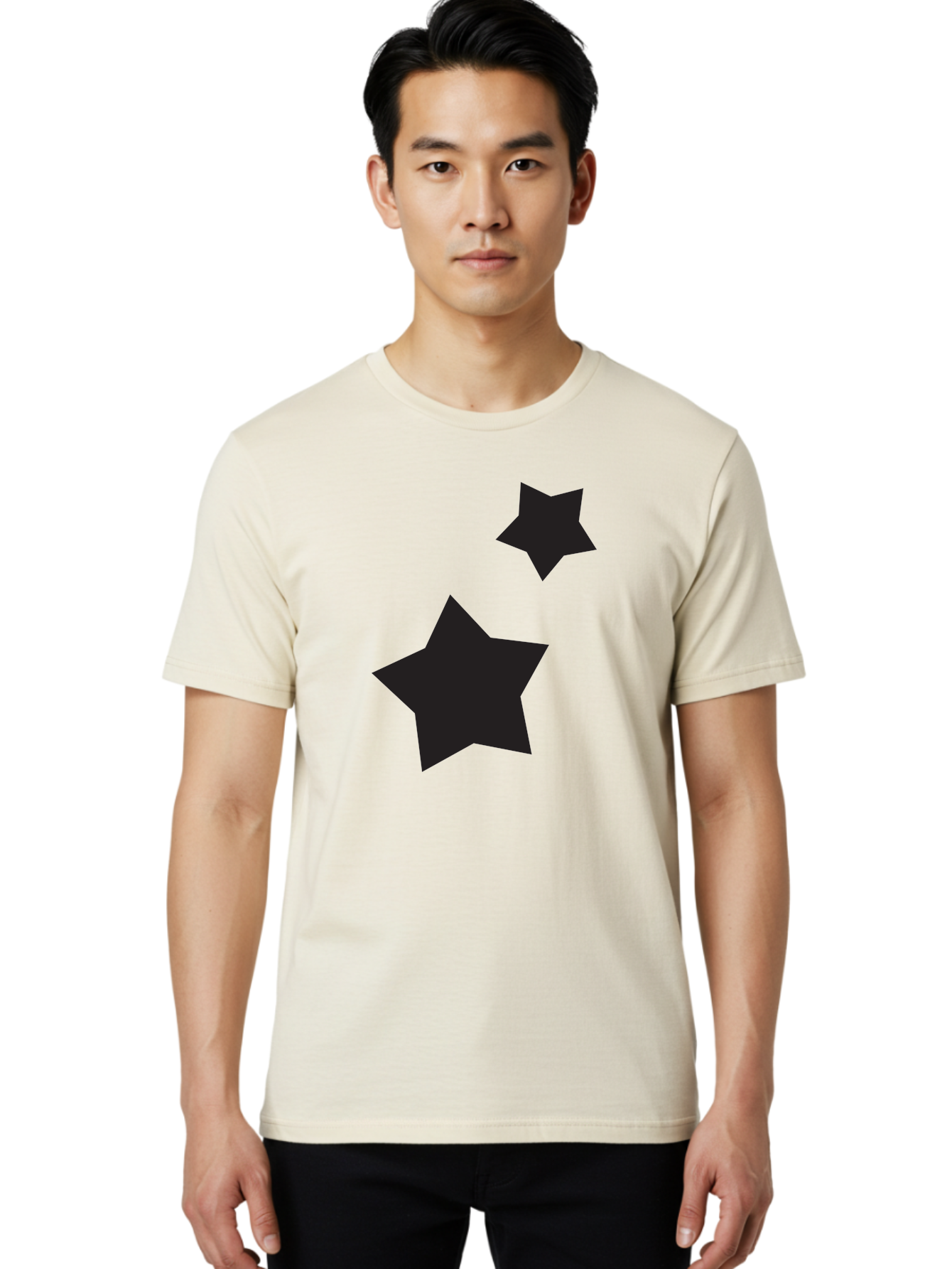 Two-Black-Stars Men'S Graphic Tee, 100% Cotton, Comfortable Casual Summer Wear, Machine Washable, Star Silhouettes, Black Stars, Simple Shapes, Minimalist Design, Abstract Art, Celestial Theme, Graphic Elements, Creative Design Aad275 28