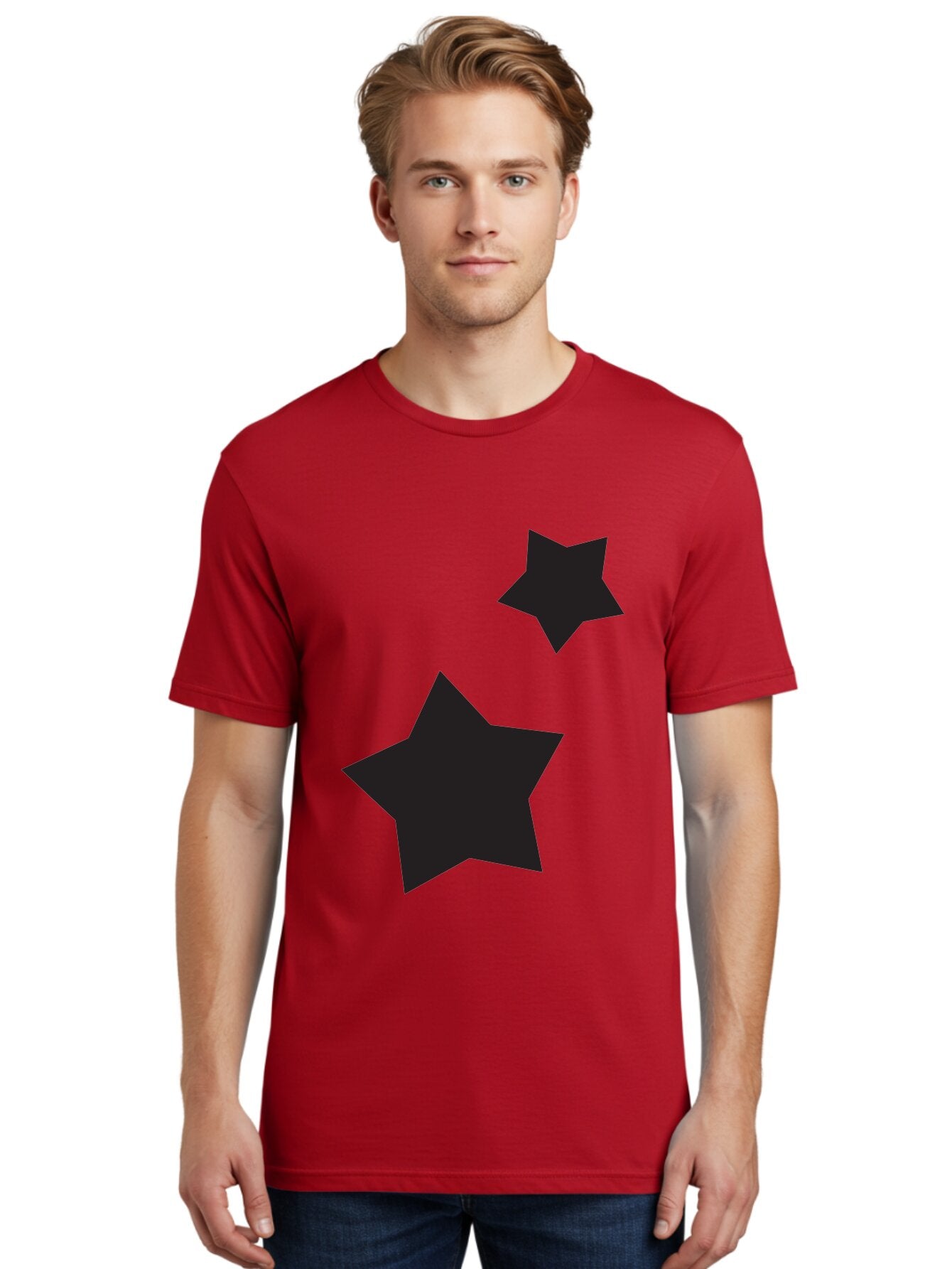 Two-Black-Stars Men'S Graphic Tee, 100% Cotton, Comfortable Casual Summer Wear, Machine Washable, Star Silhouettes, Black Stars, Simple Shapes, Minimalist Design, Abstract Art, Celestial Theme, Graphic Elements, Creative Design Aad275 26