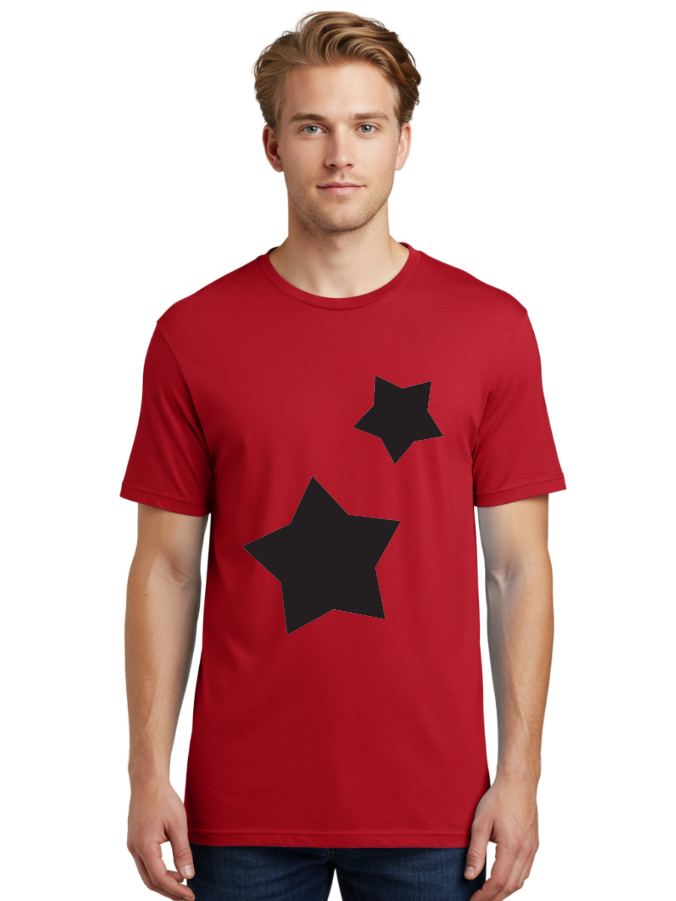 Two-Black-Stars Men'S Graphic Tee, 100% Cotton, Comfortable Casual Summer Wear, Machine Washable, Star Silhouettes, Black Stars, Simple Shapes, Minimalist Design, Abstract Art, Celestial Theme, Graphic Elements, Creative Design Aad275 10