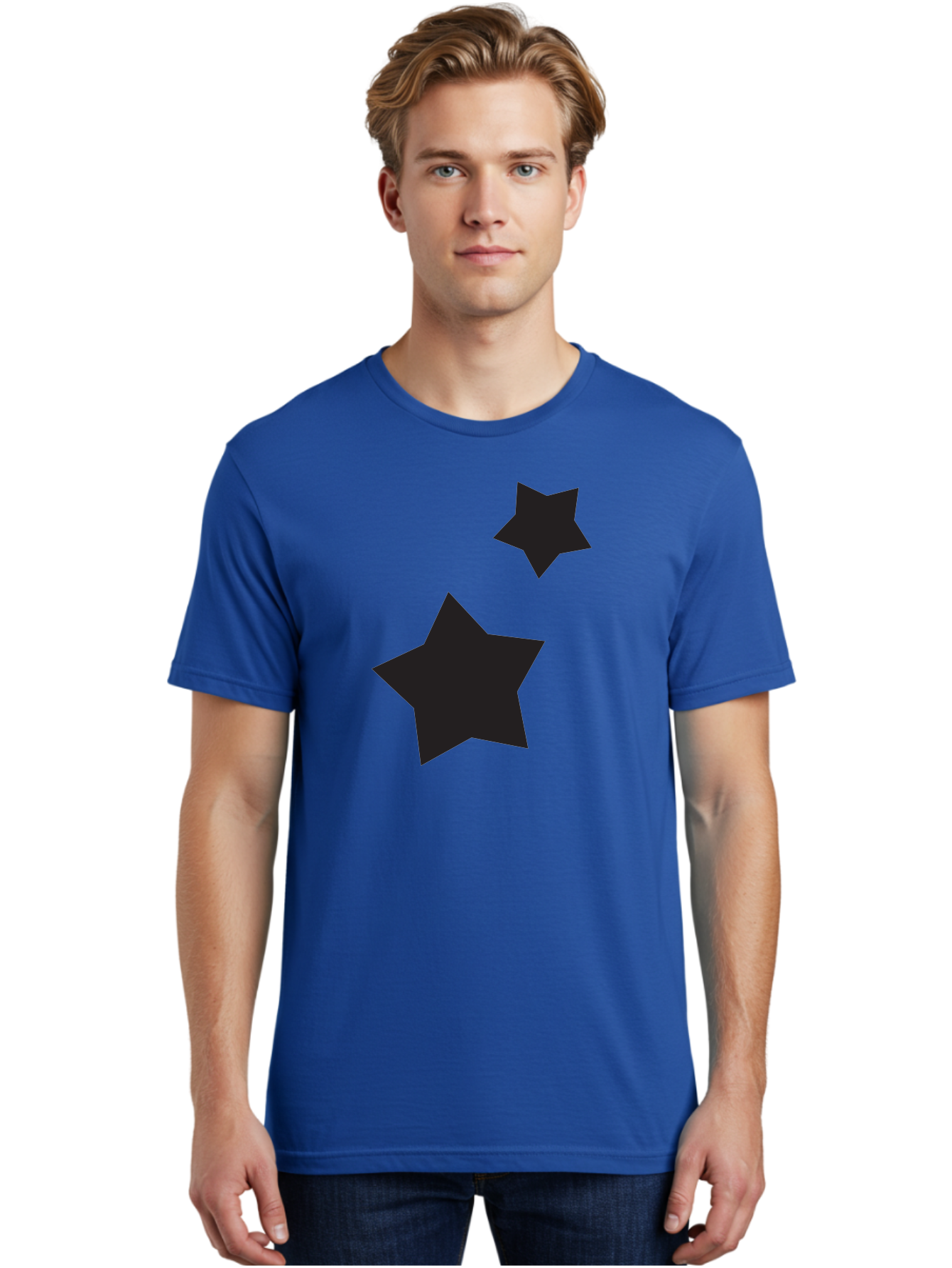 Two-Black-Stars Men'S Graphic Tee, 100% Cotton, Comfortable Casual Summer Wear, Machine Washable, Star Silhouettes, Black Stars, Simple Shapes, Minimalist Design, Abstract Art, Celestial Theme, Graphic Elements, Creative Design Aad275 4