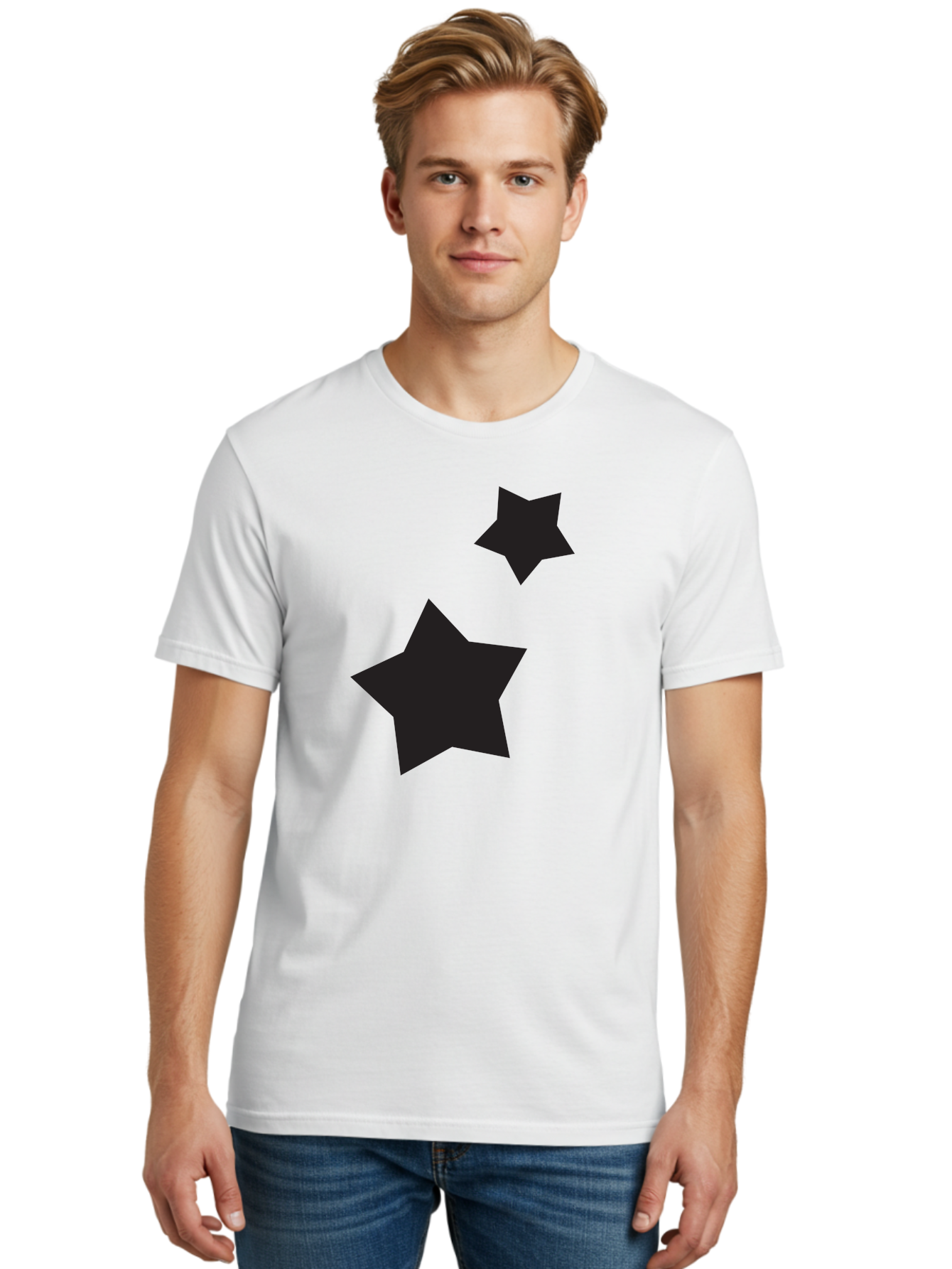 Two-Black-Stars Men'S Graphic Tee, 100% Cotton, Comfortable Casual Summer Wear, Machine Washable, Star Silhouettes, Black Stars, Simple Shapes, Minimalist Design, Abstract Art, Celestial Theme, Graphic Elements, Creative Design Aad275 14