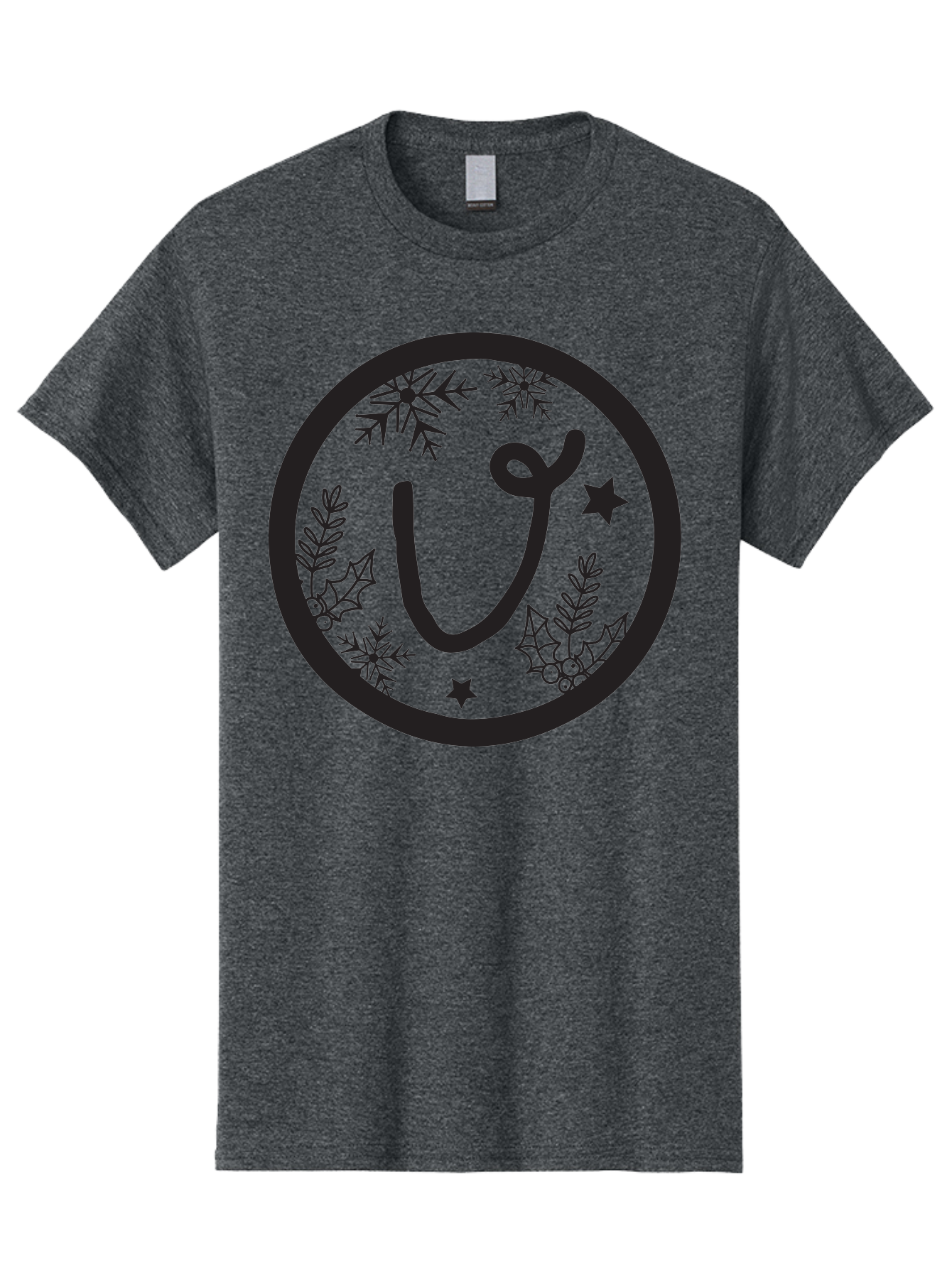 U Men'S Graphic Tee, 100% Cotton, Comfortable Casual Summer Wear, Machine Washable, Christmas Wreath, Holiday Decoration, Festive Design, Snowflakes, Holly Leaves, Stars, Seasonal Symbol, Winter Theme, Celebration, Black And Green, 'U' Letter Aad278 19