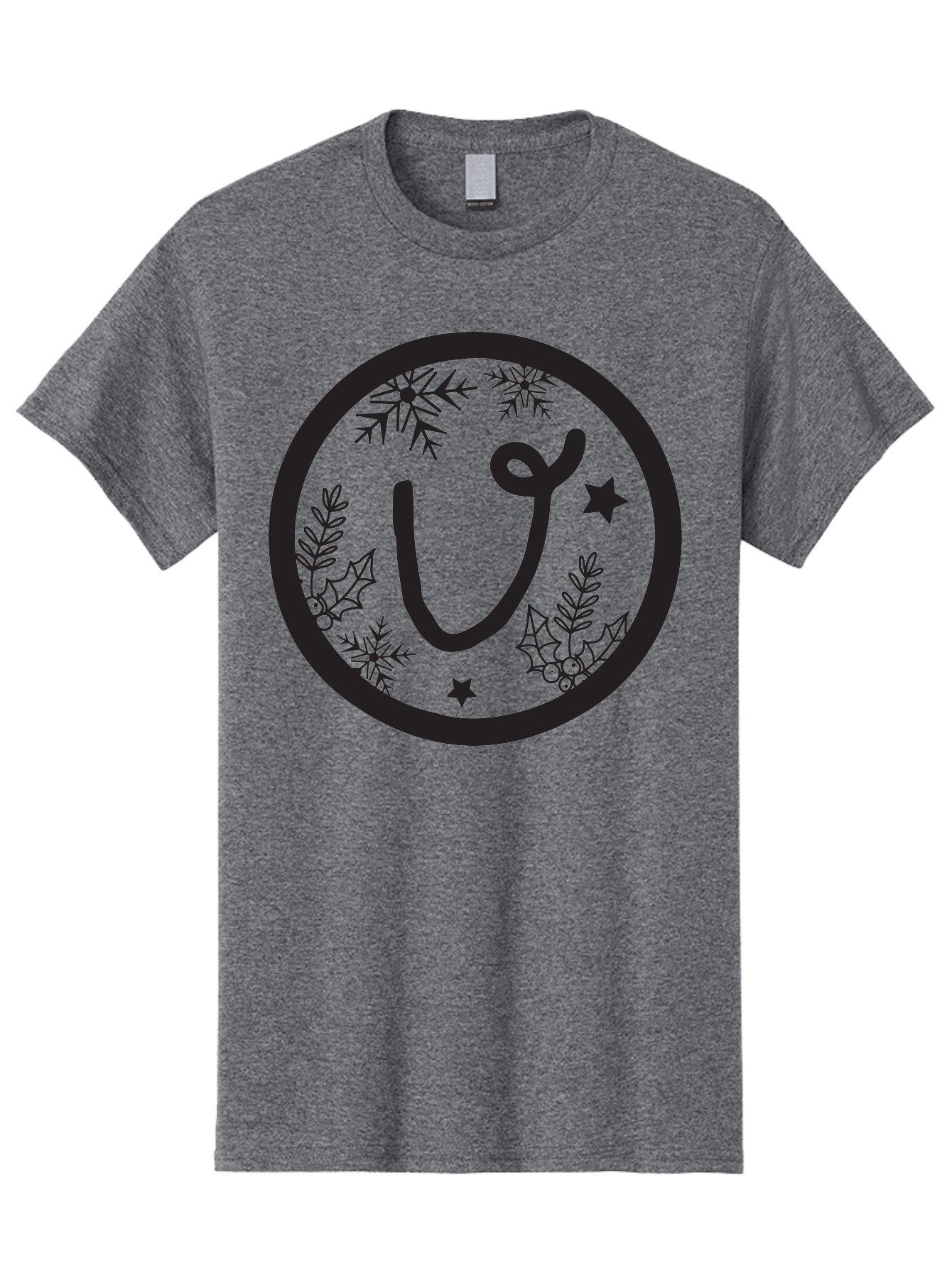 U Men'S Graphic Tee, 100% Cotton, Comfortable Casual Summer Wear, Machine Washable, Christmas Wreath, Holiday Decoration, Festive Design, Snowflakes, Holly Leaves, Stars, Seasonal Symbol, Winter Theme, Celebration, Black And Green, 'U' Letter Aad278 7