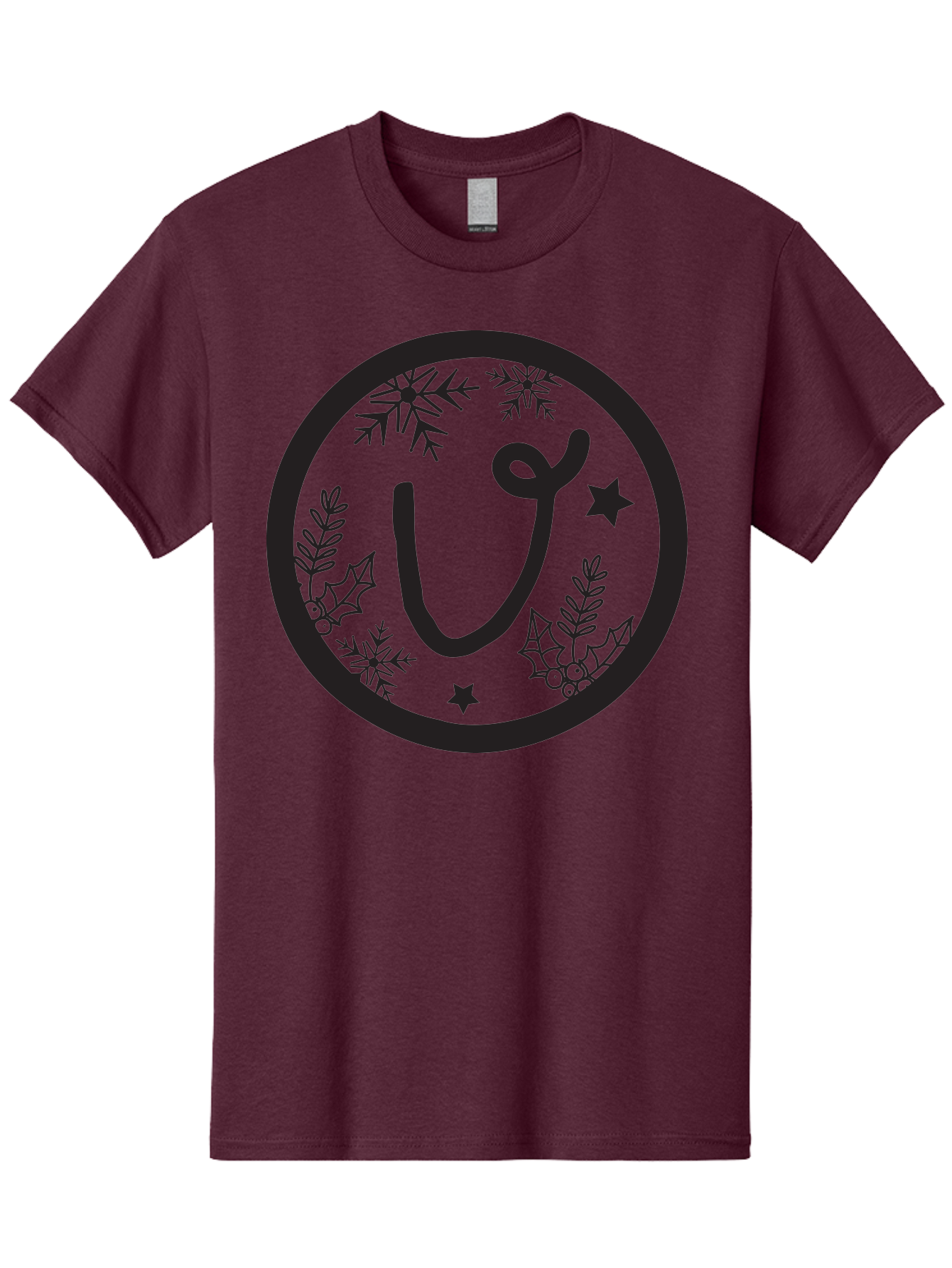 U Men'S Graphic Tee, 100% Cotton, Comfortable Casual Summer Wear, Machine Washable, Christmas Wreath, Holiday Decoration, Festive Design, Snowflakes, Holly Leaves, Stars, Seasonal Symbol, Winter Theme, Celebration, Black And Green, 'U' Letter Aad278 11