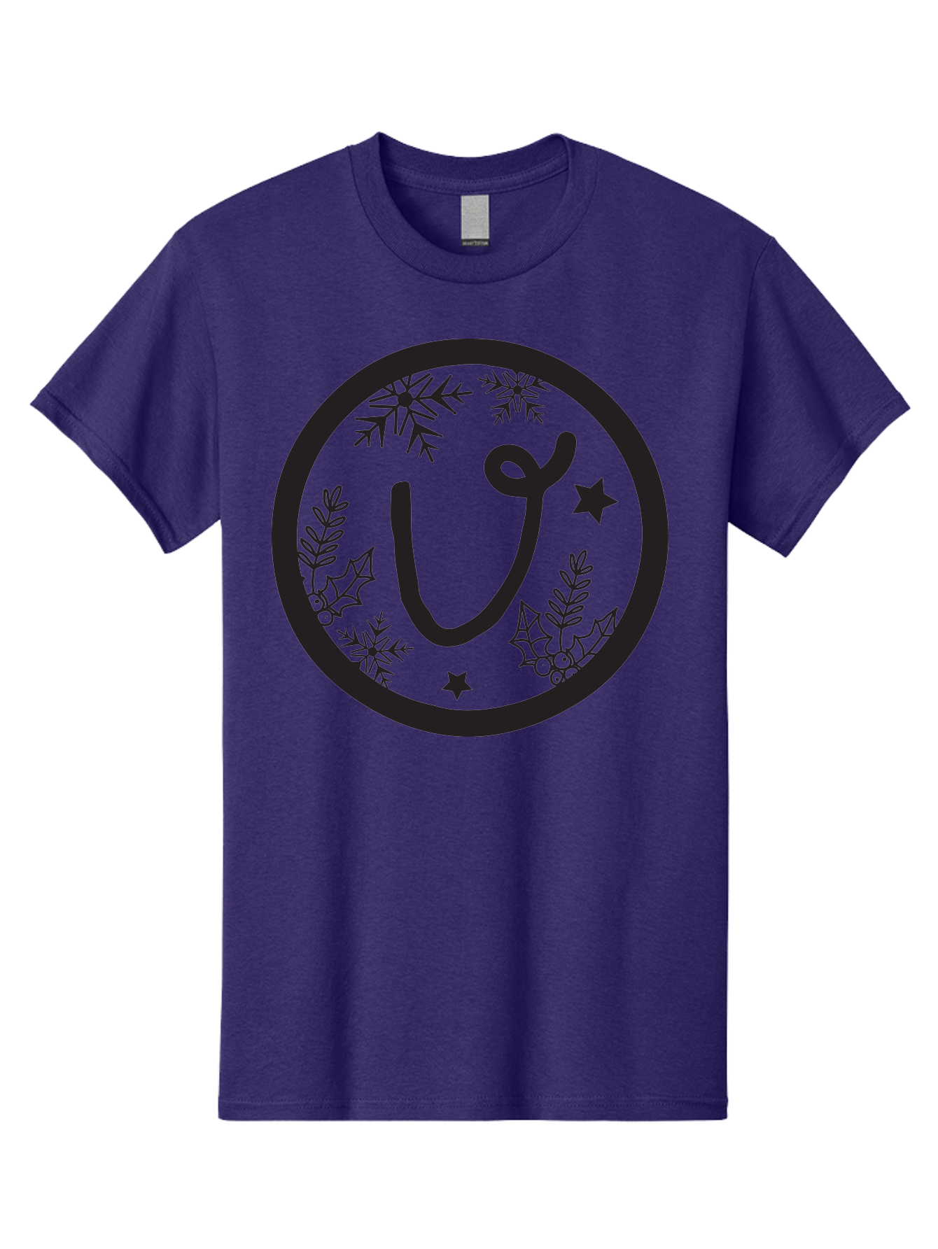 U Men'S Graphic Tee, 100% Cotton, Comfortable Casual Summer Wear, Machine Washable, Christmas Wreath, Holiday Decoration, Festive Design, Snowflakes, Holly Leaves, Stars, Seasonal Symbol, Winter Theme, Celebration, Black And Green, 'U' Letter Aad278 15
