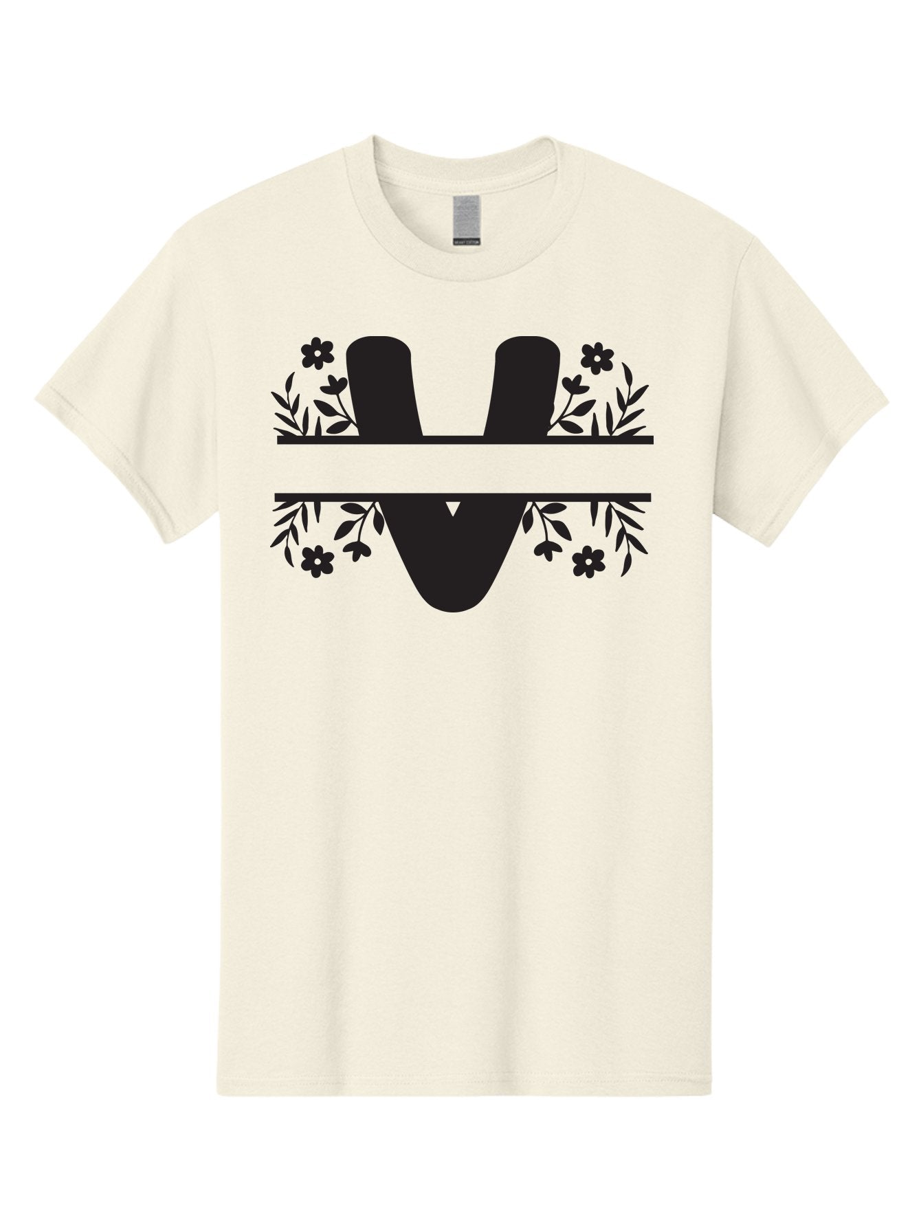 W-1 Men'S Graphic Tee, 100% Cotton, Comfortable Casual Summer Wear, Machine Washable, Stylish Letter W, Floral Design, Black Silhouette, Decorative Flowers, Minimalist Art, Elegant Typography, Modern Graphic Design Aad281