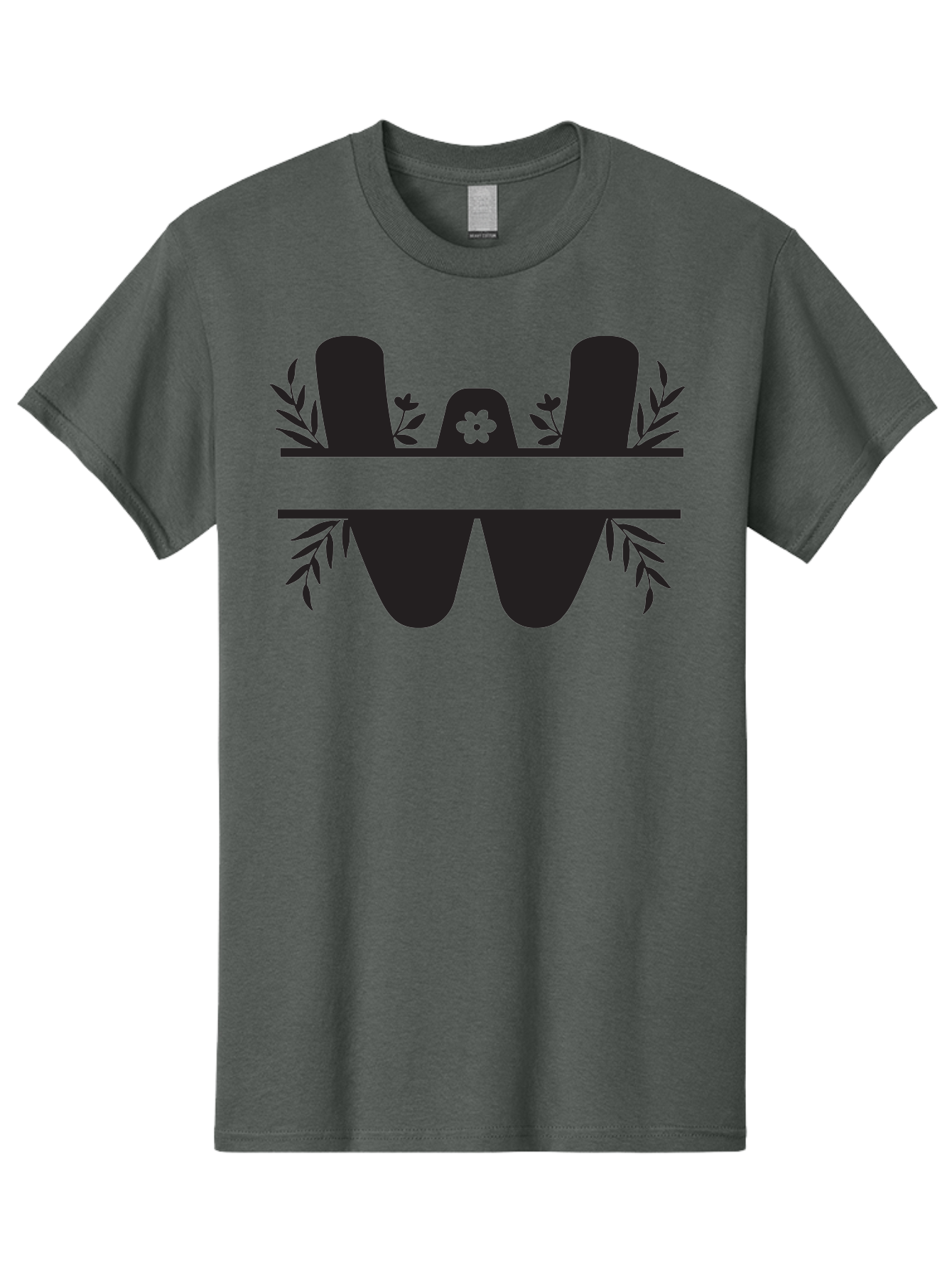 W-Logo Men'S Graphic Tee, 100% Cotton, Comfortable Casual Summer Wear, Machine Washable, Stylized Letter W, Floral Motifs, Minimalist Design, Black Silhouette, Leafy Pattern, Four-Leaf Clover Aad283 21