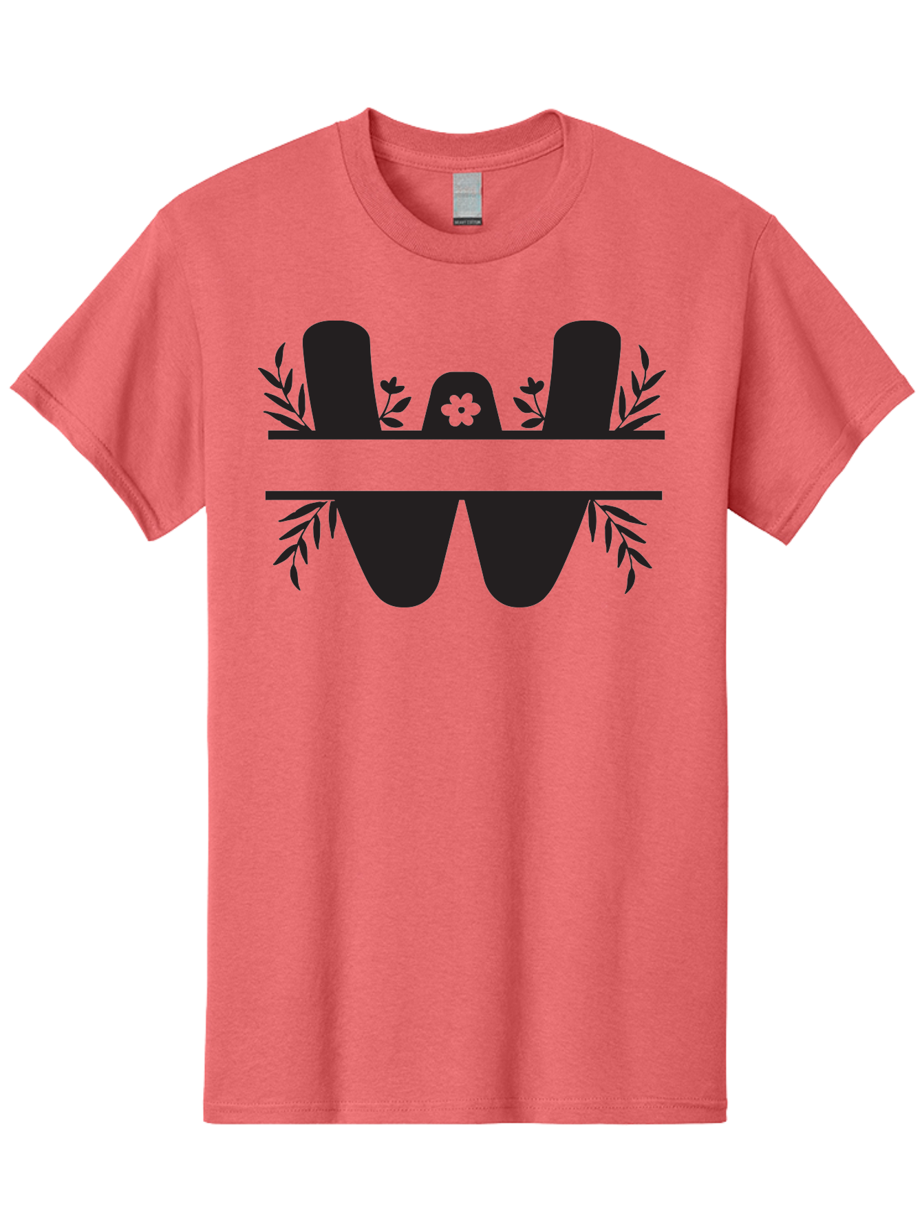 W-Logo Men'S Graphic Tee, 100% Cotton, Comfortable Casual Summer Wear, Machine Washable, Stylized Letter W, Floral Motifs, Minimalist Design, Black Silhouette, Leafy Pattern, Four-Leaf Clover Aad283 3