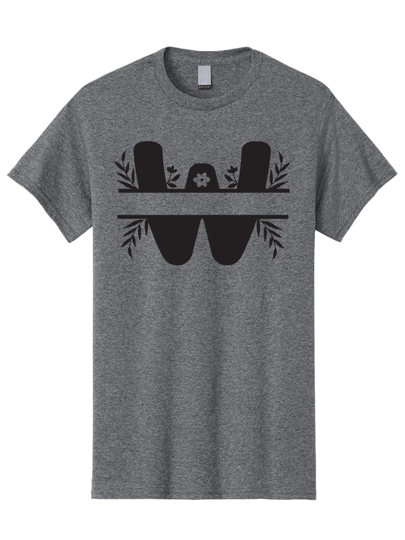 W-Logo Men'S Graphic Tee, 100% Cotton, Comfortable Casual Summer Wear, Machine Washable, Stylized Letter W, Floral Motifs, Minimalist Design, Black Silhouette, Leafy Pattern, Four-Leaf Clover Aad283 9