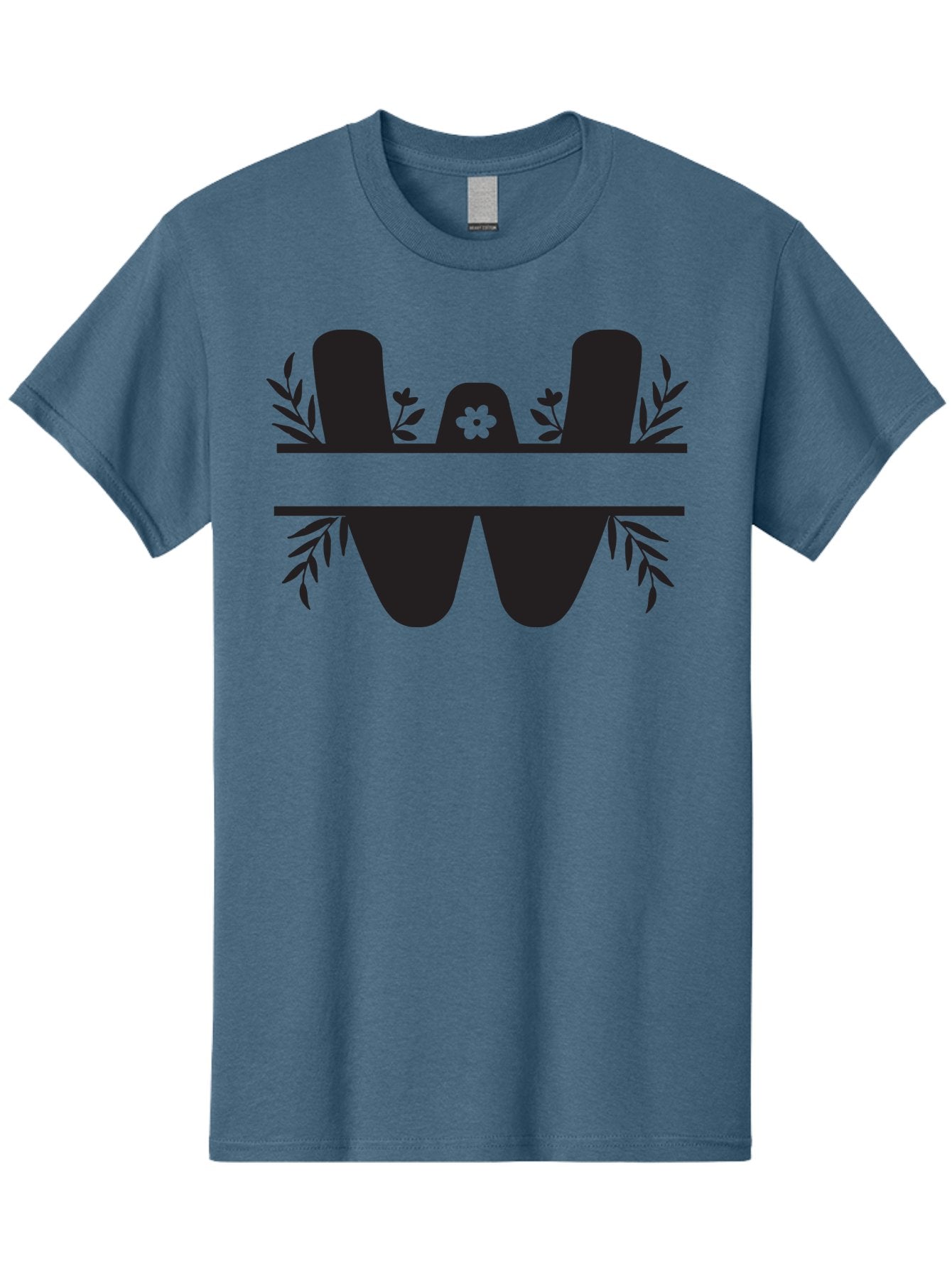 W-Logo Men'S Graphic Tee, 100% Cotton, Comfortable Casual Summer Wear, Machine Washable, Stylized Letter W, Floral Motifs, Minimalist Design, Black Silhouette, Leafy Pattern, Four-Leaf Clover Aad283 8