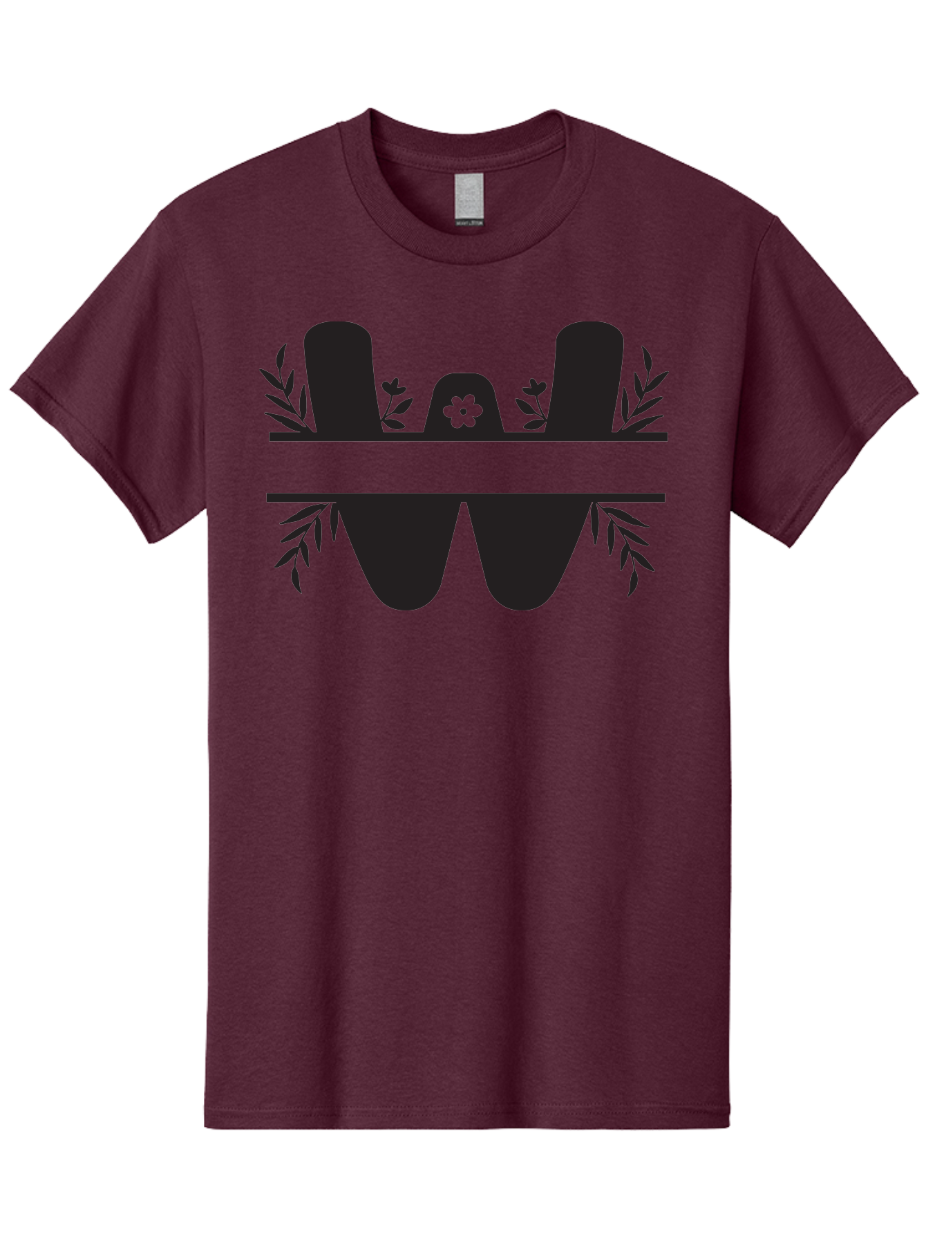 W-Logo Men'S Graphic Tee, 100% Cotton, Comfortable Casual Summer Wear, Machine Washable, Stylized Letter W, Floral Motifs, Minimalist Design, Black Silhouette, Leafy Pattern, Four-Leaf Clover Aad283 29