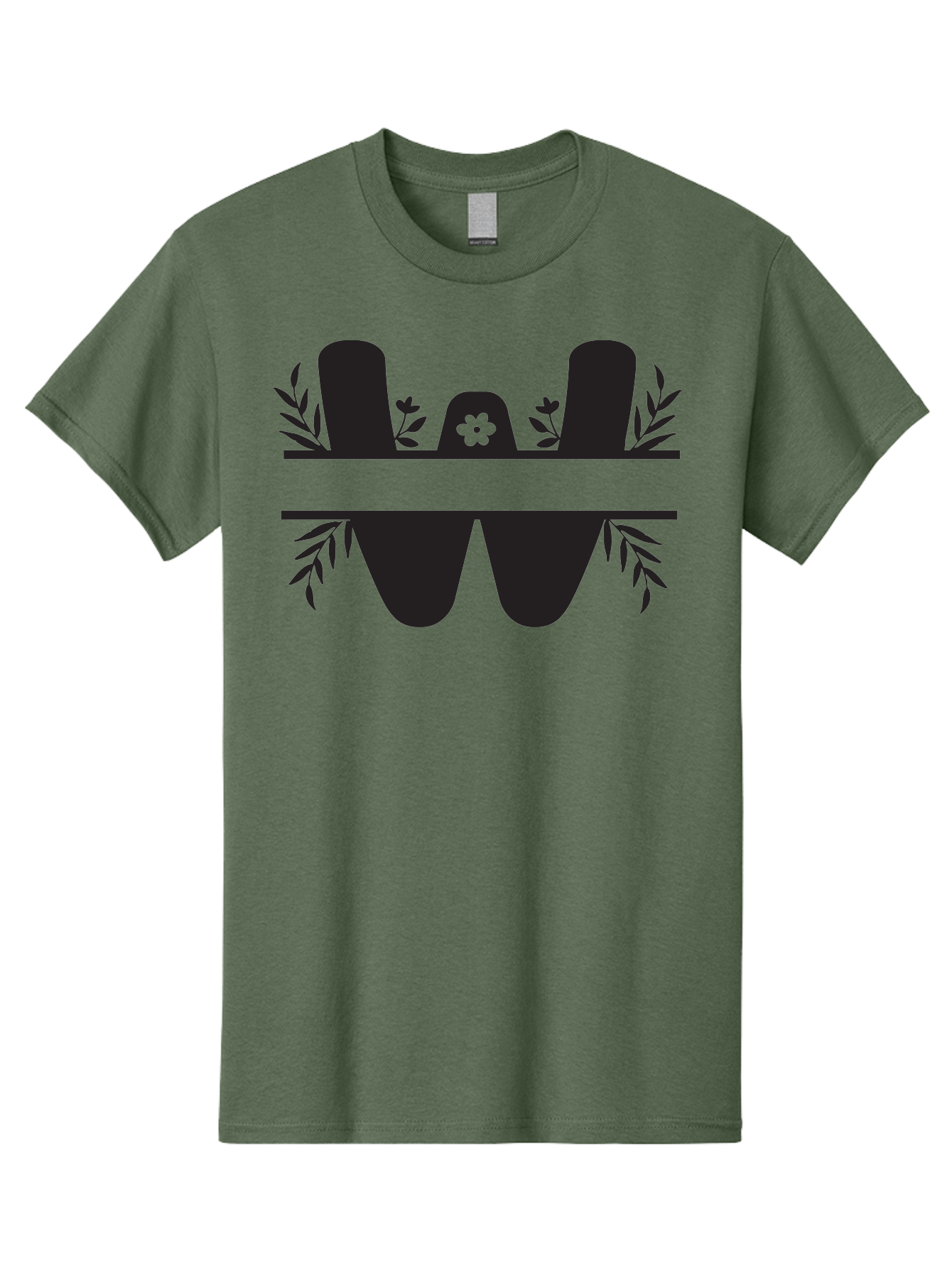 W-Logo Men'S Graphic Tee, 100% Cotton, Comfortable Casual Summer Wear, Machine Washable, Stylized Letter W, Floral Motifs, Minimalist Design, Black Silhouette, Leafy Pattern, Four-Leaf Clover Aad283 7