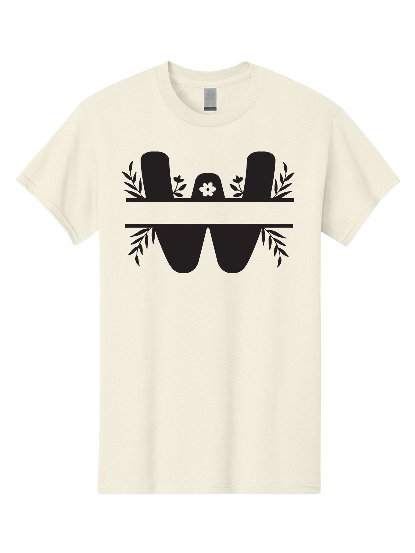 W-Logo Men'S Graphic Tee, 100% Cotton, Comfortable Casual Summer Wear, Machine Washable, Stylized Letter W, Floral Motifs, Minimalist Design, Black Silhouette, Leafy Pattern, Four-Leaf Clover Aad283 3