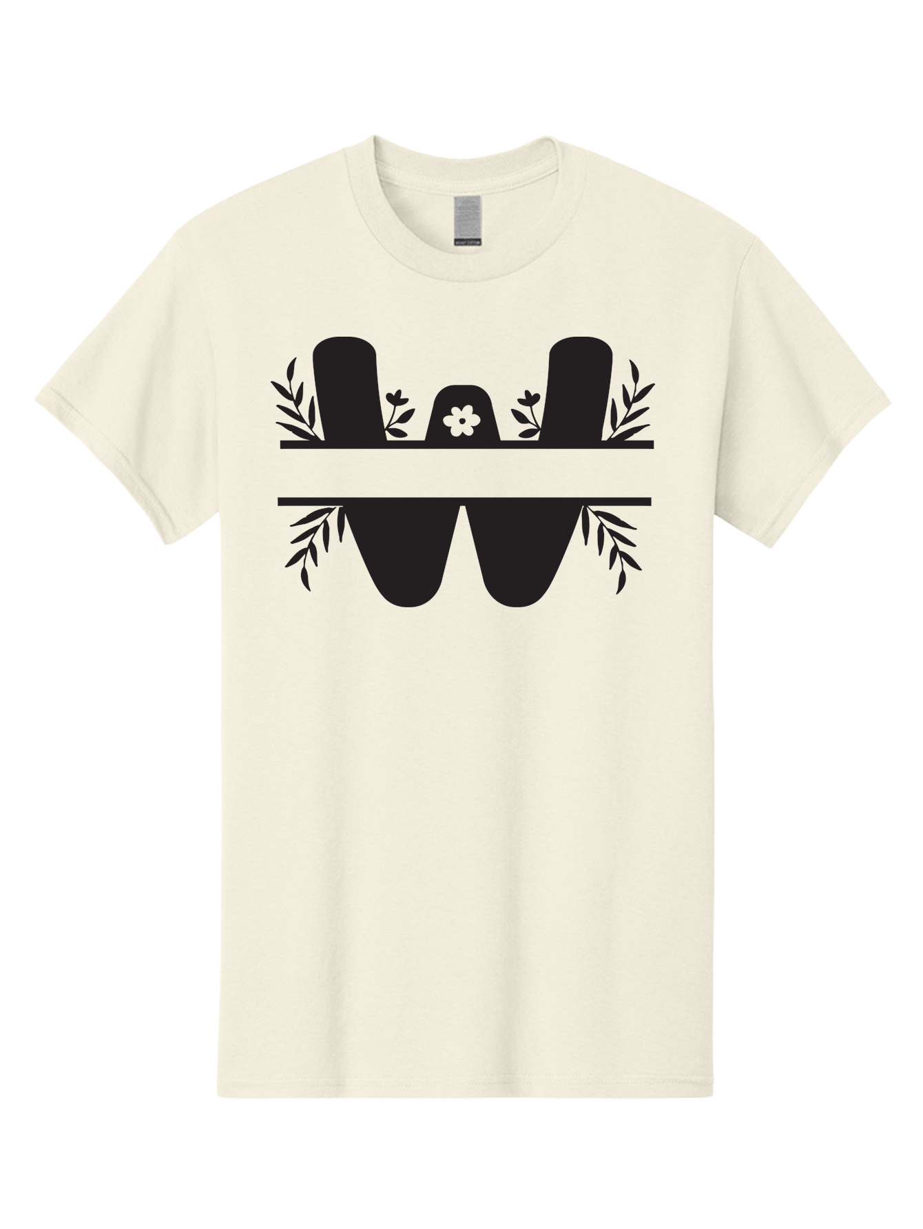 W-Logo Men'S Graphic Tee, 100% Cotton, Comfortable Casual Summer Wear, Machine Washable, Stylized Letter W, Floral Motifs, Minimalist Design, Black Silhouette, Leafy Pattern, Four-Leaf Clover Aad283 17