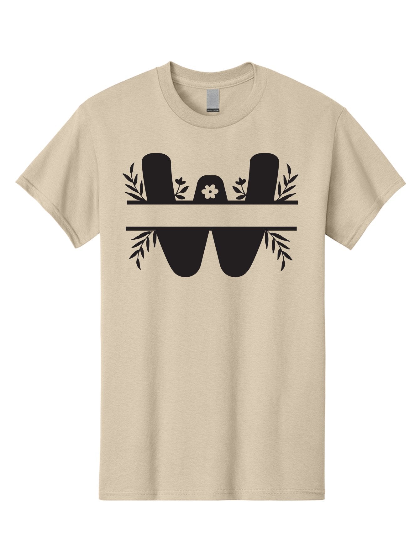 W-Logo Men'S Graphic Tee, 100% Cotton, Comfortable Casual Summer Wear, Machine Washable, Stylized Letter W, Floral Motifs, Minimalist Design, Black Silhouette, Leafy Pattern, Four-Leaf Clover Aad283 6