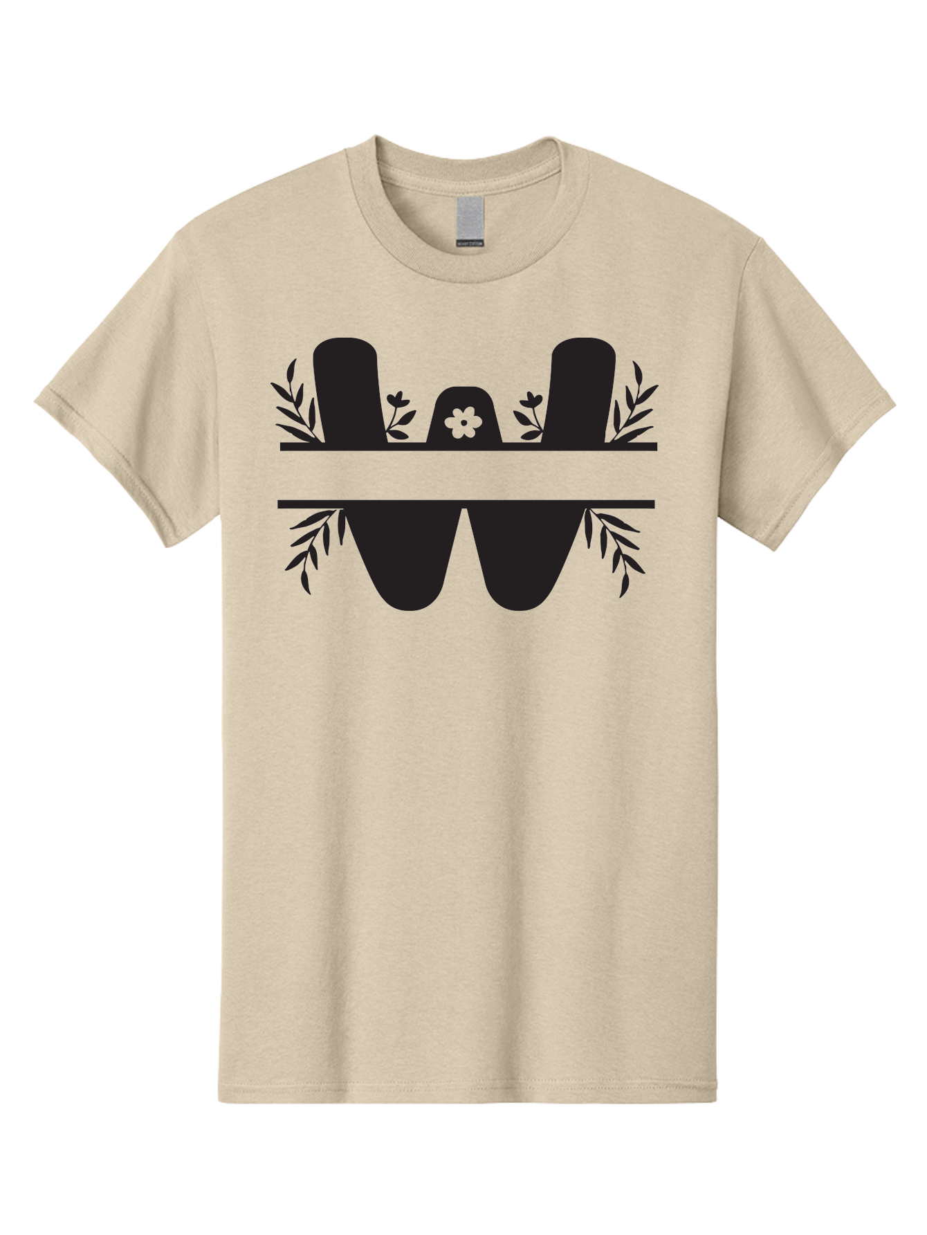 W-Logo Men'S Graphic Tee, 100% Cotton, Comfortable Casual Summer Wear, Machine Washable, Stylized Letter W, Floral Motifs, Minimalist Design, Black Silhouette, Leafy Pattern, Four-Leaf Clover Aad283 13