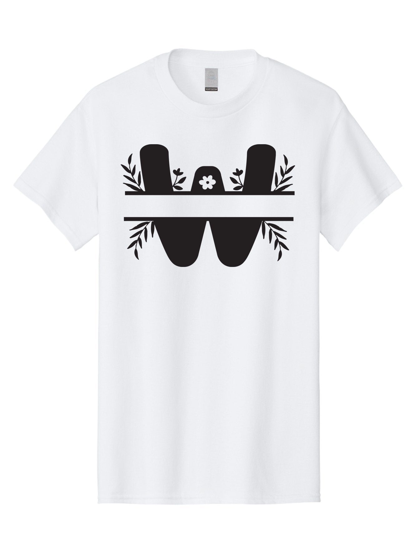 W-Logo Men'S Graphic Tee, 100% Cotton, Comfortable Casual Summer Wear, Machine Washable, Stylized Letter W, Floral Motifs, Minimalist Design, Black Silhouette, Leafy Pattern, Four-Leaf Clover Aad283 12