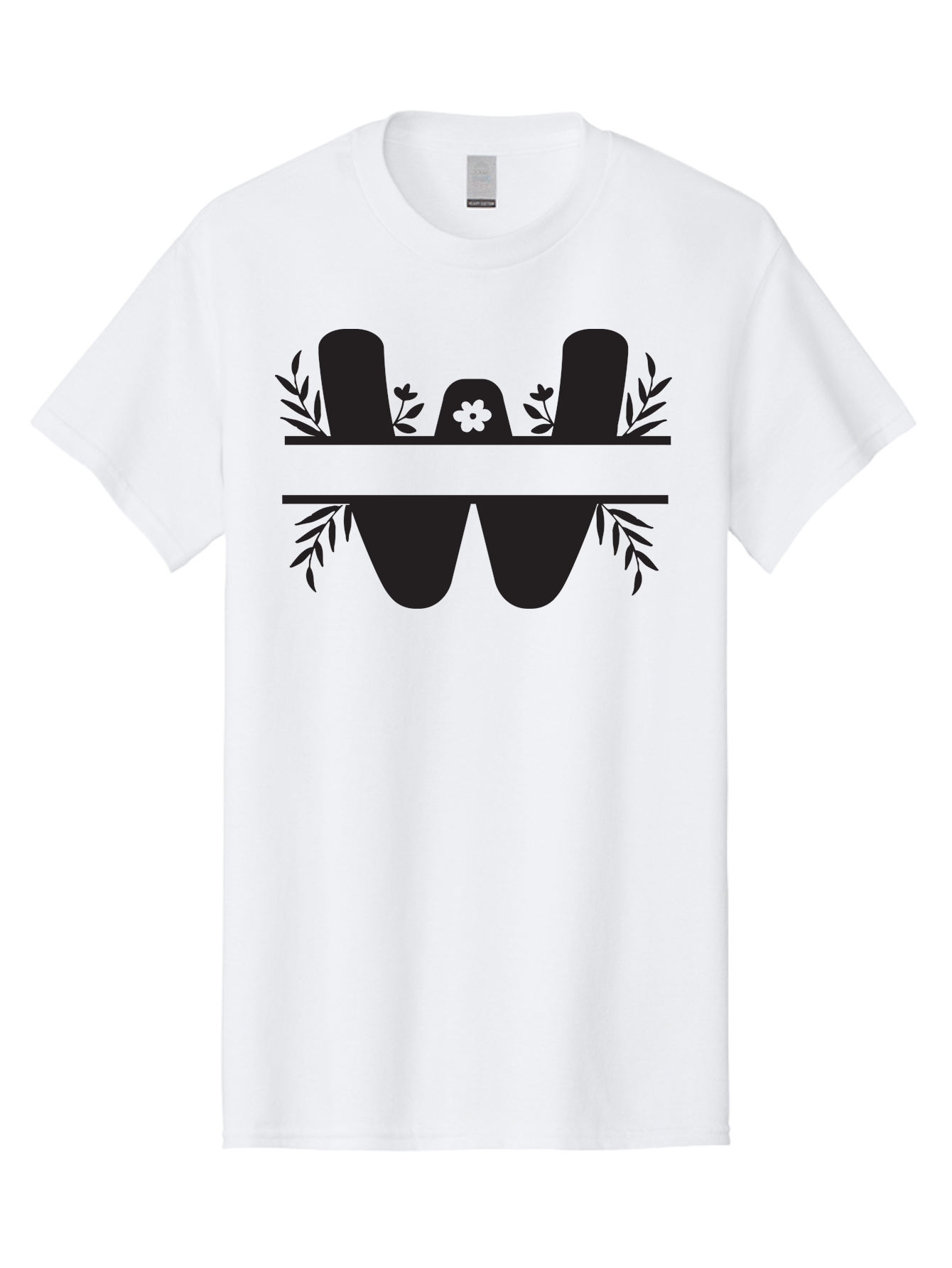 W-Logo Men'S Graphic Tee, 100% Cotton, Comfortable Casual Summer Wear, Machine Washable, Stylized Letter W, Floral Motifs, Minimalist Design, Black Silhouette, Leafy Pattern, Four-Leaf Clover Aad283 5