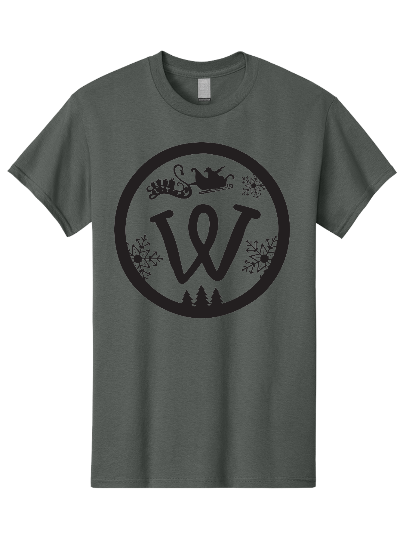 W Men'S Graphic Tee, 100% Cotton, Comfortable Casual Summer Wear, Machine Washable, Christmas Logo, Snowflakes, Christmas Trees, Santa Sleigh, Festive Design, Winter Wonderland, Holiday Graphics, Black And Green Theme Aad284 27
