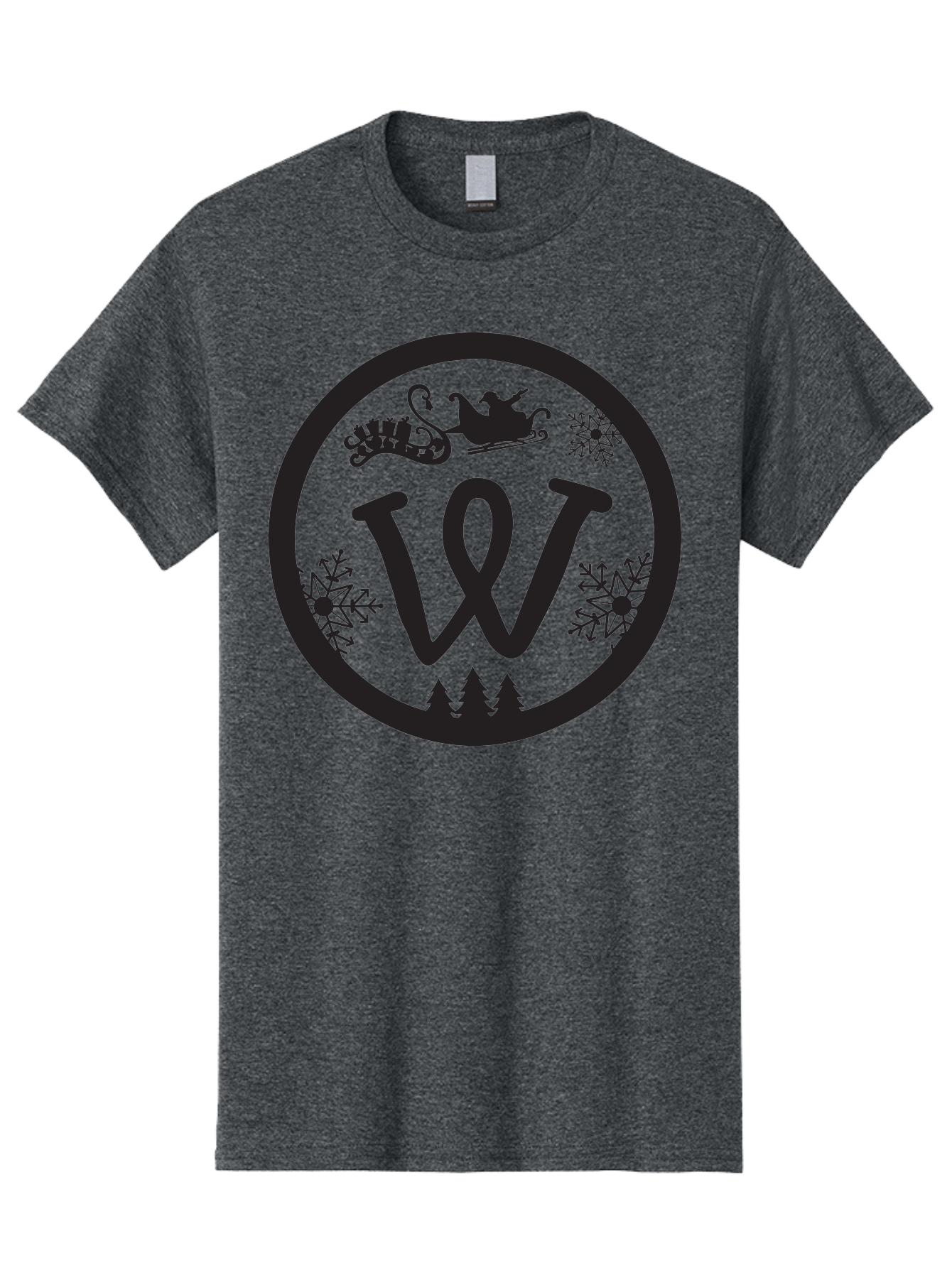 W Men'S Graphic Tee, 100% Cotton, Comfortable Casual Summer Wear, Machine Washable, Christmas Logo, Snowflakes, Christmas Trees, Santa Sleigh, Festive Design, Winter Wonderland, Holiday Graphics, Black And Green Theme Aad284 7