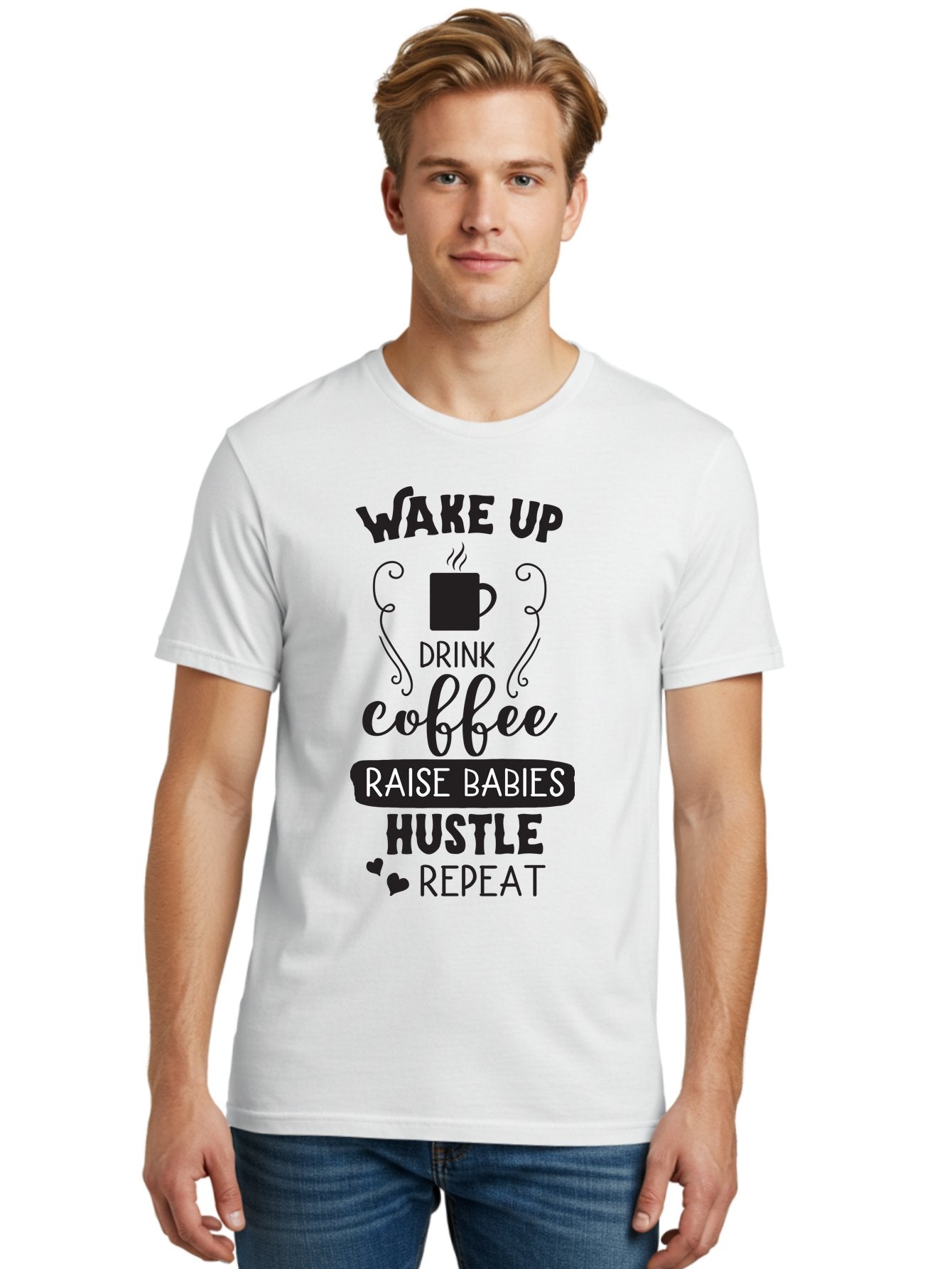 Wake-Up-Drink-Coffee Men'S Graphic Tee, 100% Cotton, Comfortable Casual Summer Wear, Machine Washable, Coffee Quote, Morning Motivation, Parenting Humor, Daily Grind, Coffee Lover, Hustle Culture, Mom Life, Funny Quote, Inspirational Quote Aad285 25