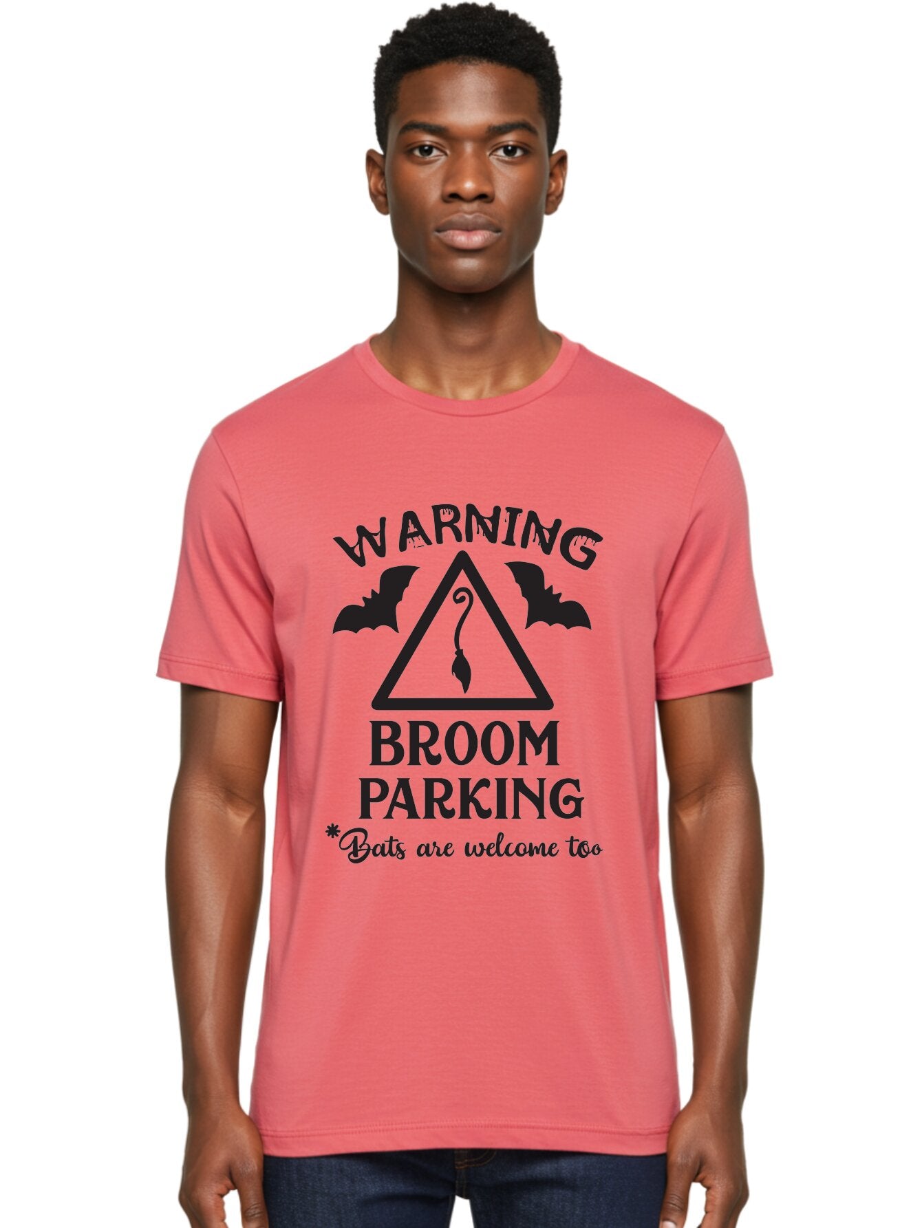 Warning-Broom-Parking Men'S Graphic Tee, 100% Cotton, Comfortable Casual Summer Wear, Machine Washable, Halloween Warning Sign, Broom Parking, Bats Are Welcome, Spooky Decor, Witchy Vibes, Halloween Decorations, Funny Halloween Signs Aad286 24