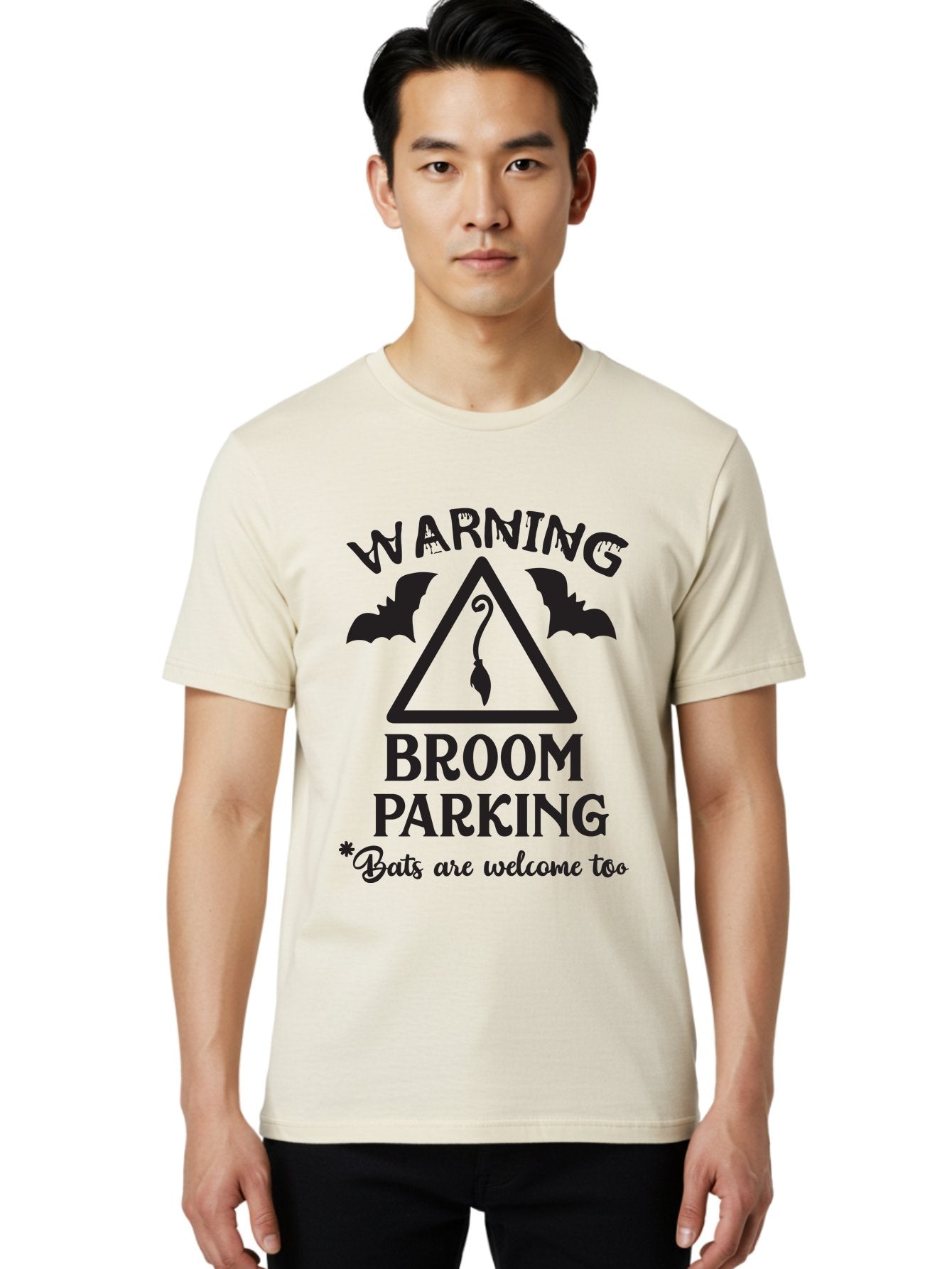 Warning-Broom-Parking Men'S Graphic Tee, 100% Cotton, Comfortable Casual Summer Wear, Machine Washable, Halloween Warning Sign, Broom Parking, Bats Are Welcome, Spooky Decor, Witchy Vibes, Halloween Decorations, Funny Halloween Signs Aad286 29