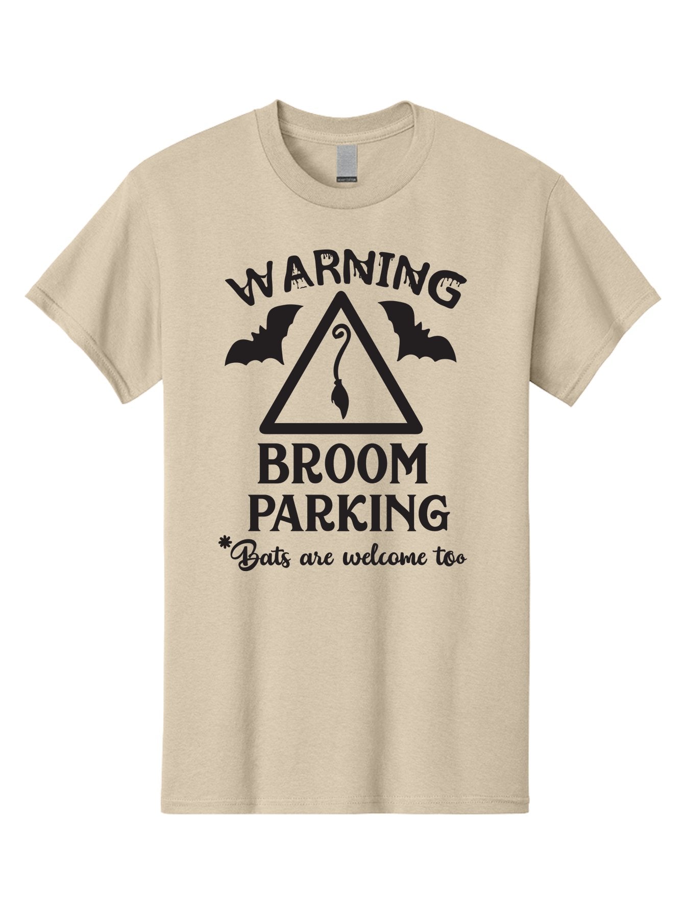 Warning-Broom-Parking Men'S Graphic Tee, 100% Cotton, Comfortable Casual Summer Wear, Machine Washable, Halloween Warning Sign, Broom Parking, Bats Are Welcome, Spooky Decor, Witchy Vibes, Halloween Decorations, Funny Halloween Signs Aad286 4