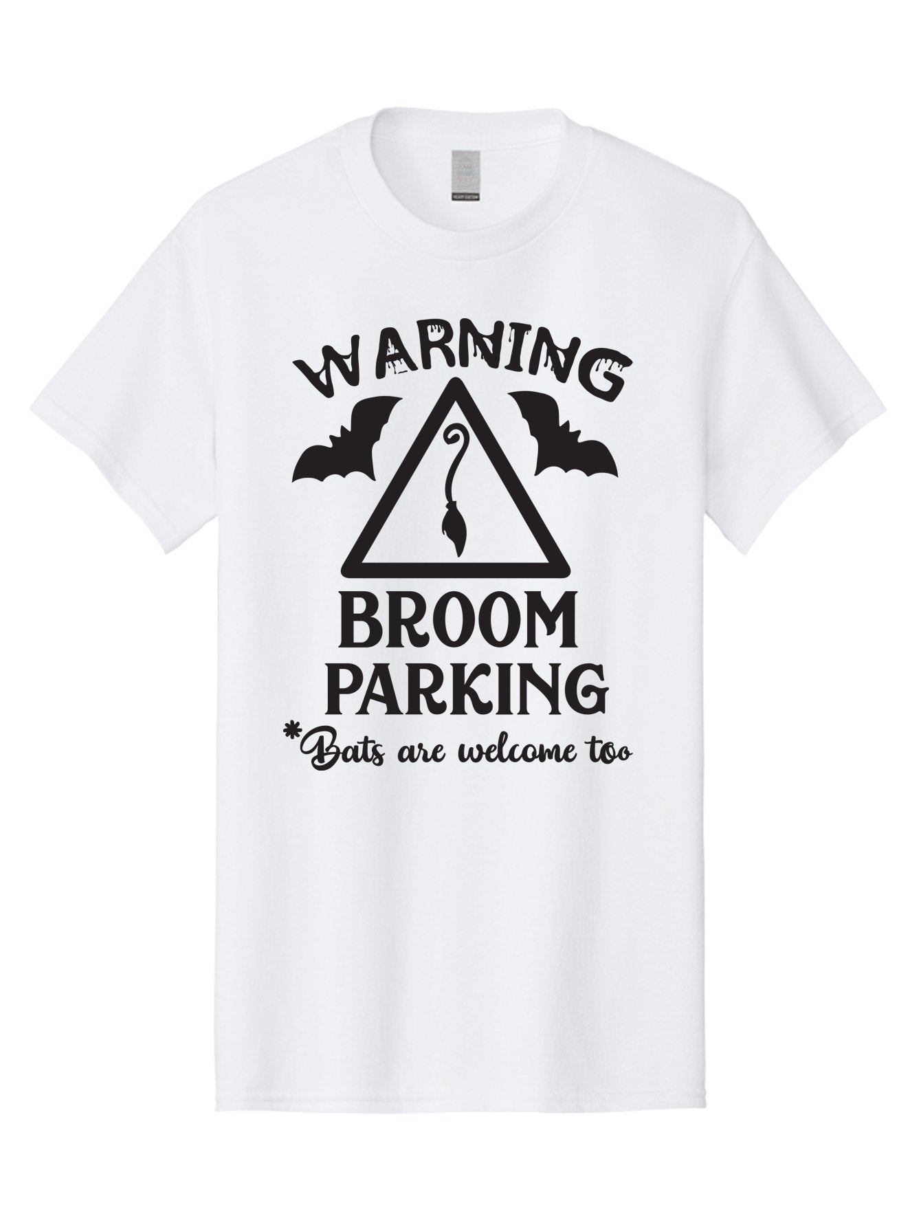 Warning-Broom-Parking Men'S Graphic Tee, 100% Cotton, Comfortable Casual Summer Wear, Machine Washable, Halloween Warning Sign, Broom Parking, Bats Are Welcome, Spooky Decor, Witchy Vibes, Halloween Decorations, Funny Halloween Signs Aad286 15