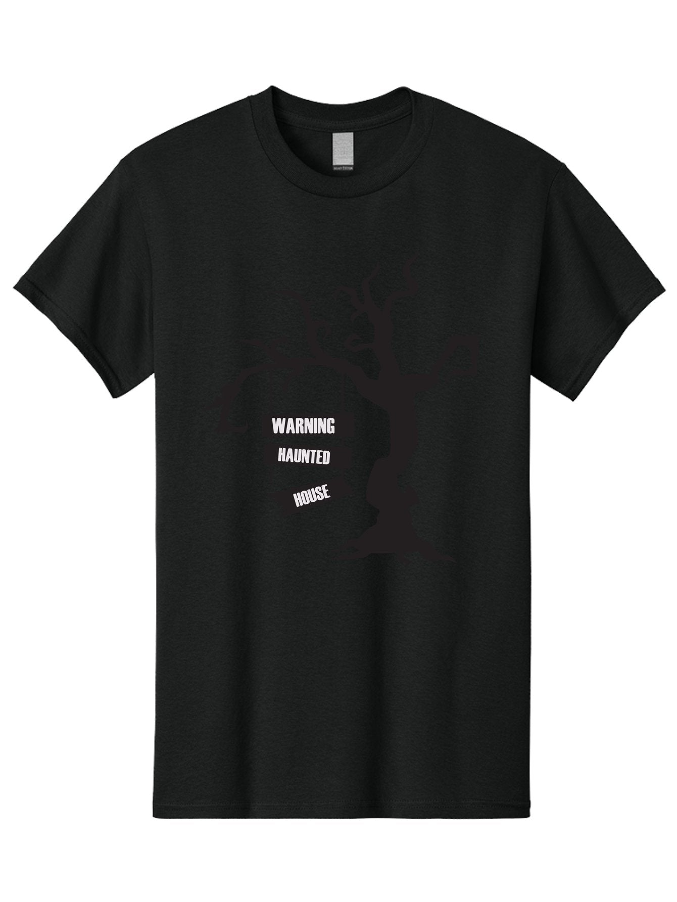Warning-Haunted-House Men'S Graphic Tee, 100% Cotton, Comfortable Casual Summer Wear, Machine Washable, Haunted House, Spooky Tree, Warning Signs, Halloween Decorations, Scary Silhouettes, Haunted House Signs, Halloween Graphics, Aad287 15