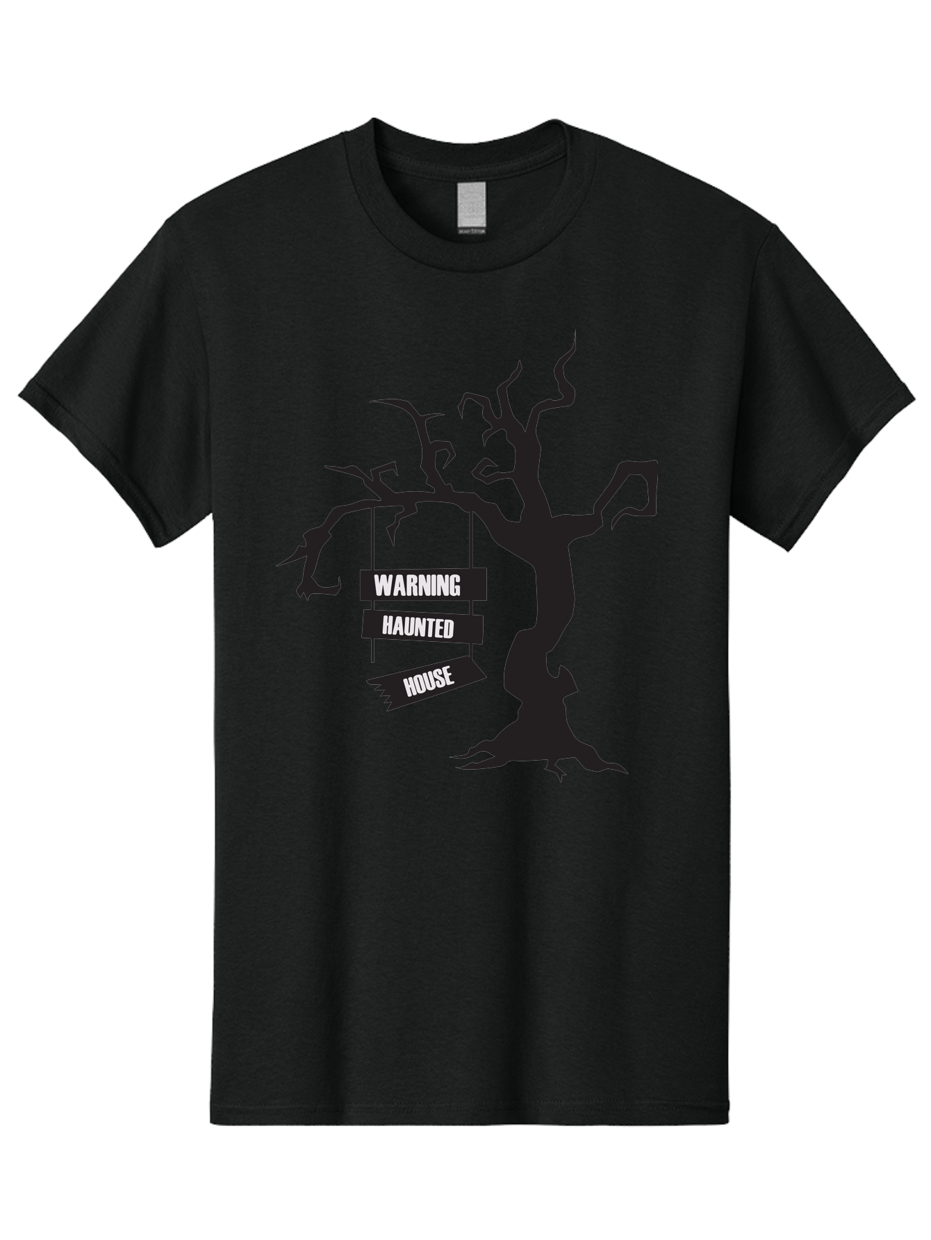 Warning-Haunted-House Men'S Graphic Tee, 100% Cotton, Comfortable Casual Summer Wear, Machine Washable, Haunted House, Spooky Tree, Warning Signs, Halloween Decorations, Scary Silhouettes, Haunted House Signs, Halloween Graphics, Aad287