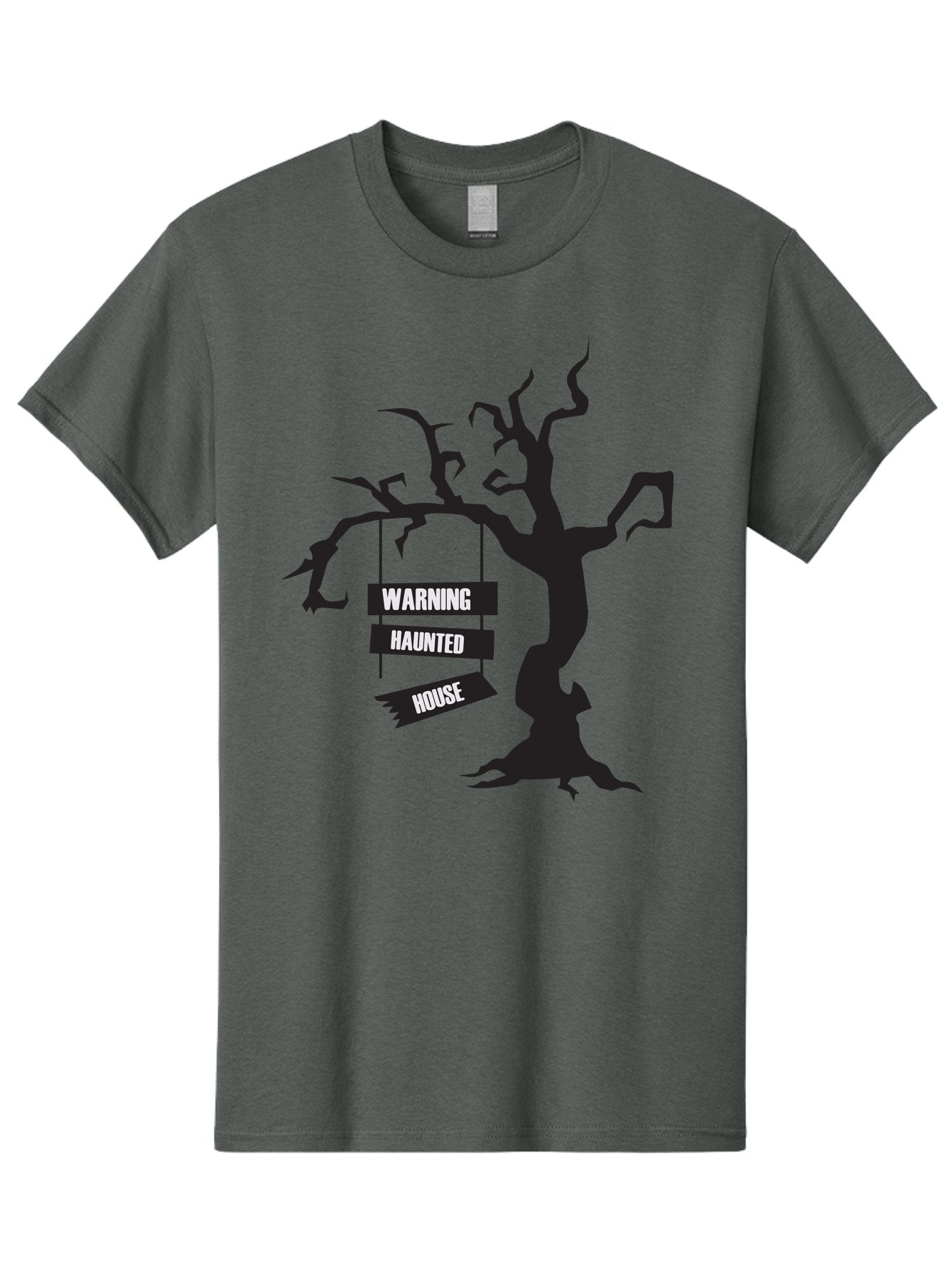 Warning-Haunted-House Men'S Graphic Tee, 100% Cotton, Comfortable Casual Summer Wear, Machine Washable, Haunted House, Spooky Tree, Warning Signs, Halloween Decorations, Scary Silhouettes, Haunted House Signs, Halloween Graphics, Aad287 6