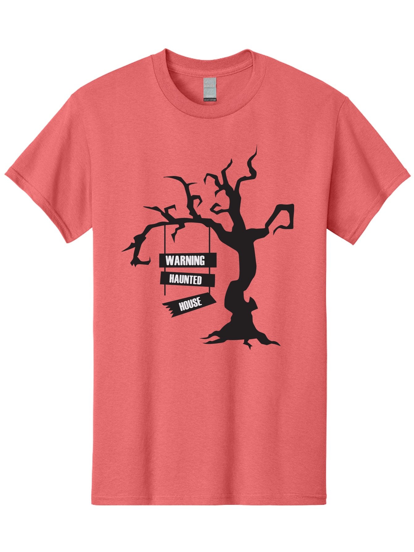 Warning-Haunted-House Men'S Graphic Tee, 100% Cotton, Comfortable Casual Summer Wear, Machine Washable, Haunted House, Spooky Tree, Warning Signs, Halloween Decorations, Scary Silhouettes, Haunted House Signs, Halloween Graphics, Aad287