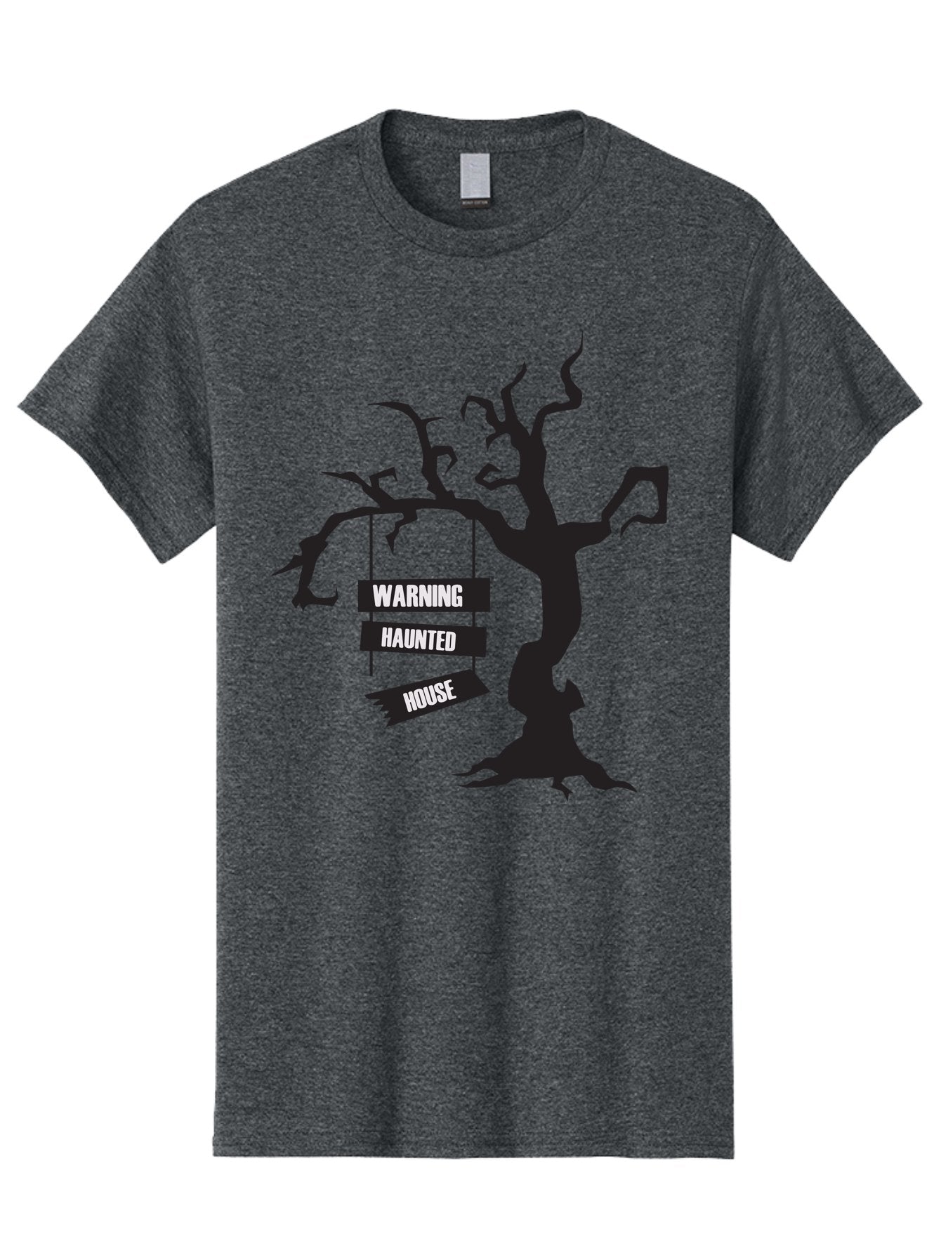 Warning-Haunted-House Men'S Graphic Tee, 100% Cotton, Comfortable Casual Summer Wear, Machine Washable, Haunted House, Spooky Tree, Warning Signs, Halloween Decorations, Scary Silhouettes, Haunted House Signs, Halloween Graphics, Aad287 12