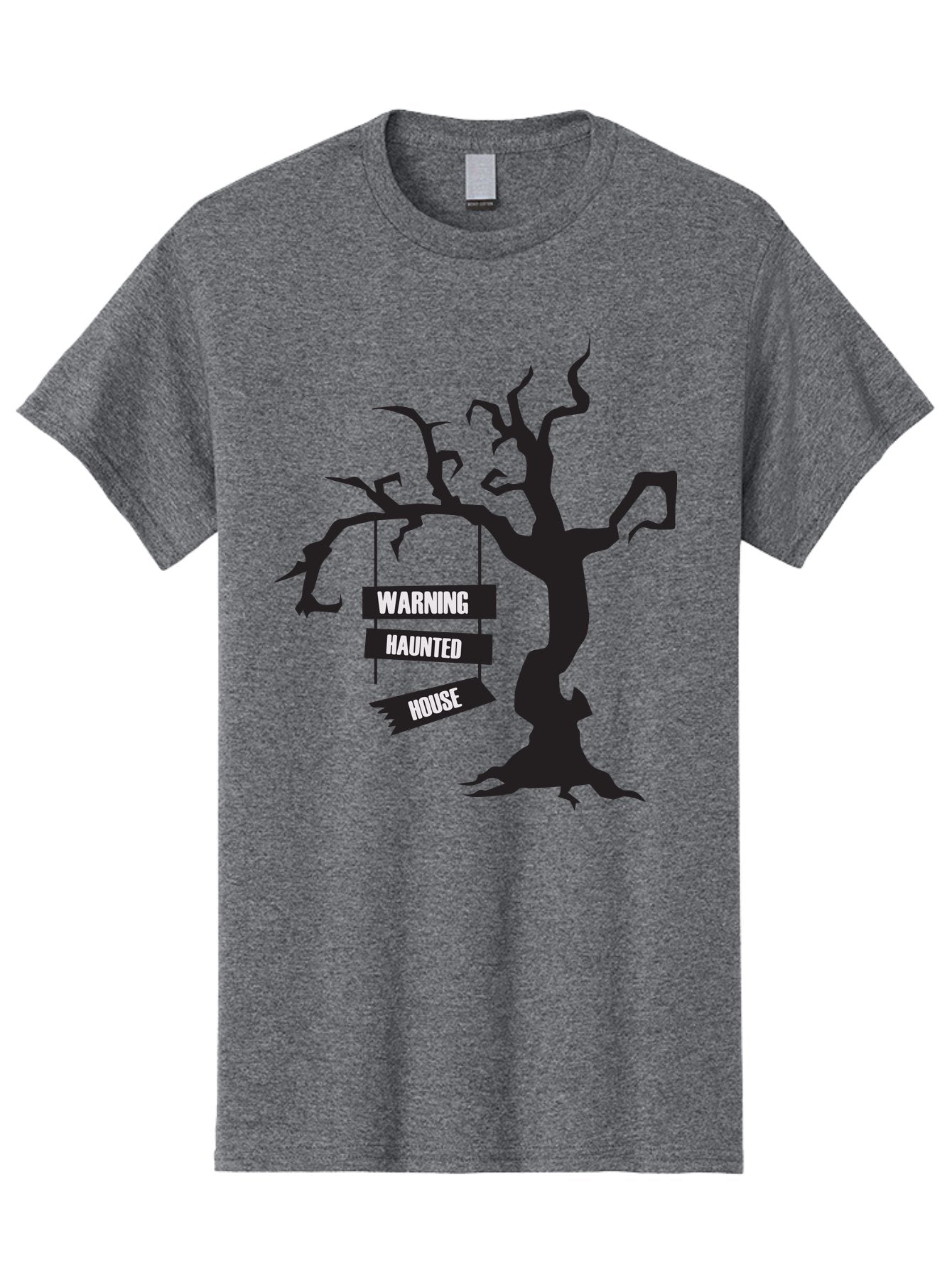 Warning-Haunted-House Men'S Graphic Tee, 100% Cotton, Comfortable Casual Summer Wear, Machine Washable, Haunted House, Spooky Tree, Warning Signs, Halloween Decorations, Scary Silhouettes, Haunted House Signs, Halloween Graphics, Aad287 11