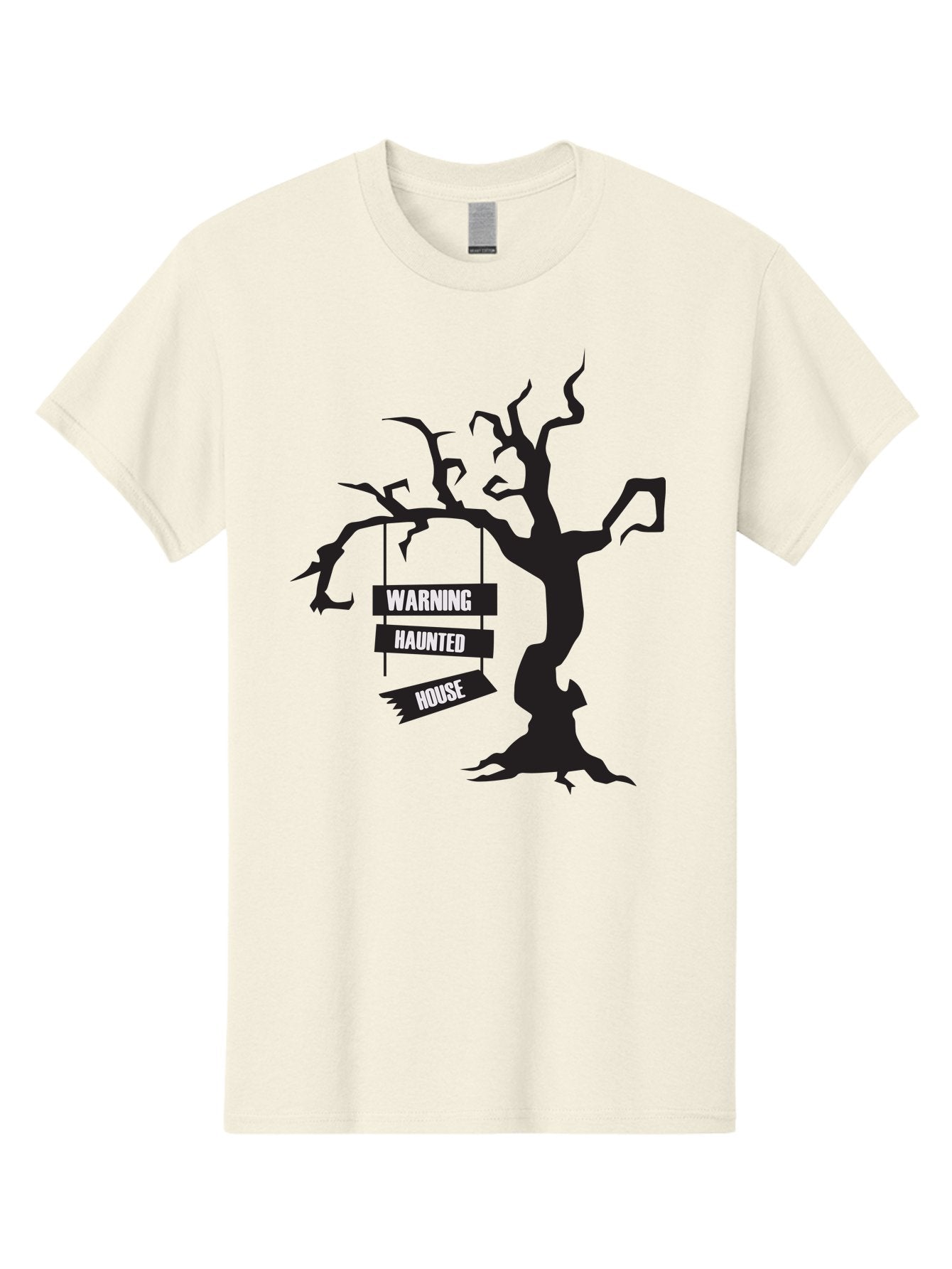 Warning-Haunted-House Men'S Graphic Tee, 100% Cotton, Comfortable Casual Summer Wear, Machine Washable, Haunted House, Spooky Tree, Warning Signs, Halloween Decorations, Scary Silhouettes, Haunted House Signs, Halloween Graphics, Aad287 3