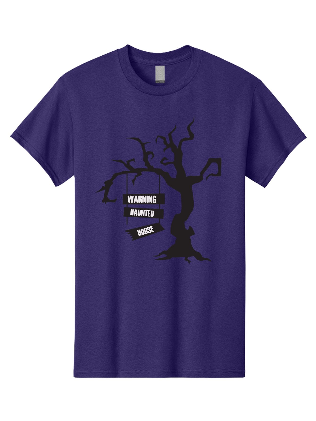 Warning-Haunted-House Men'S Graphic Tee, 100% Cotton, Comfortable Casual Summer Wear, Machine Washable, Haunted House, Spooky Tree, Warning Signs, Halloween Decorations, Scary Silhouettes, Haunted House Signs, Halloween Graphics, Aad287 4
