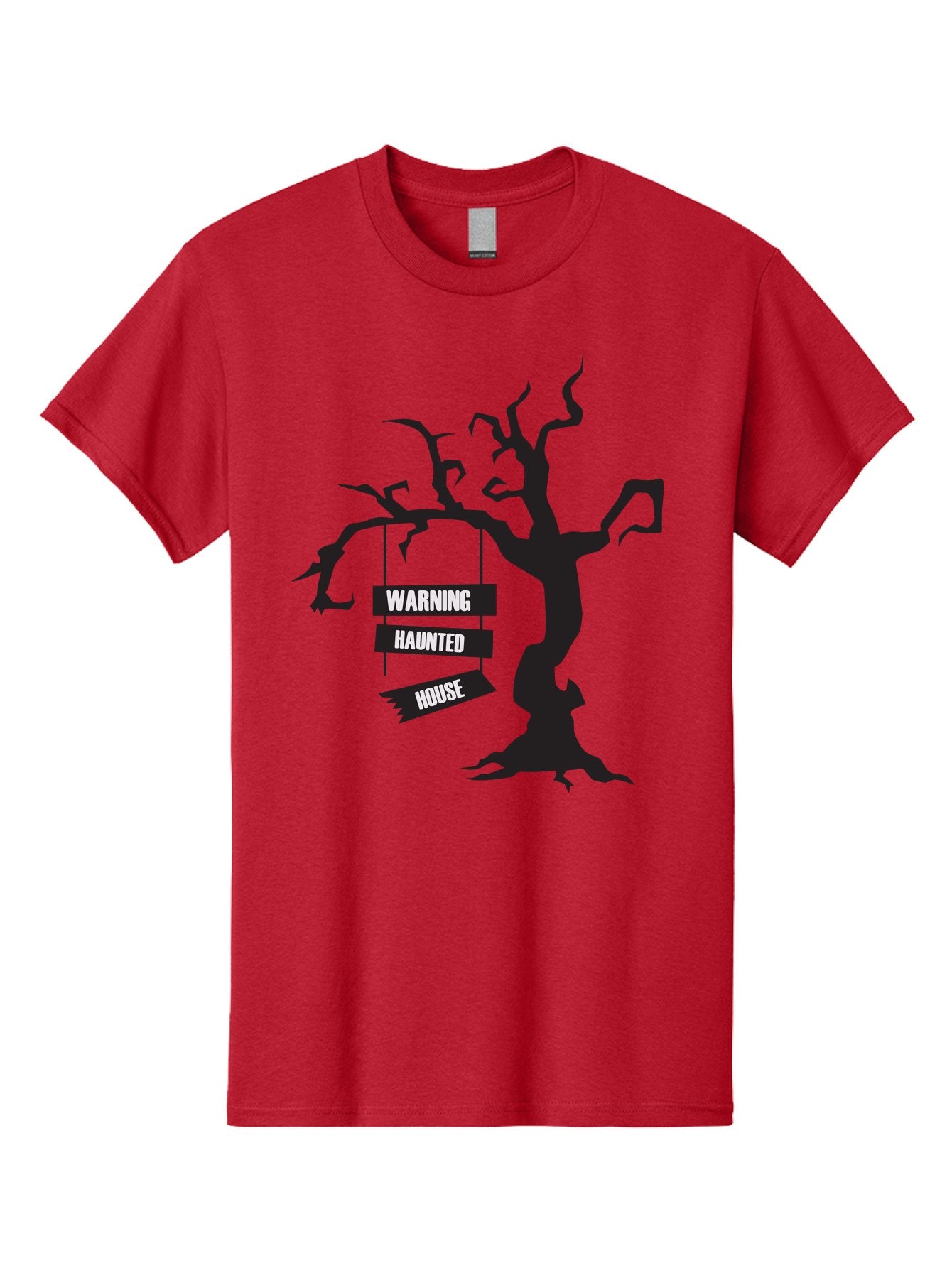Warning-Haunted-House Men'S Graphic Tee, 100% Cotton, Comfortable Casual Summer Wear, Machine Washable, Haunted House, Spooky Tree, Warning Signs, Halloween Decorations, Scary Silhouettes, Haunted House Signs, Halloween Graphics, Aad287 5