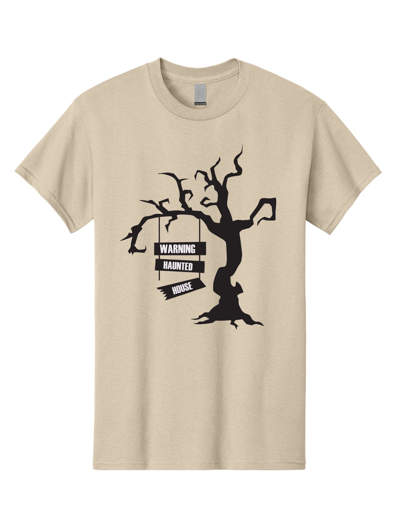 Warning-Haunted-House Men'S Graphic Tee, 100% Cotton, Comfortable Casual Summer Wear, Machine Washable, Haunted House, Spooky Tree, Warning Signs, Halloween Decorations, Scary Silhouettes, Haunted House Signs, Halloween Graphics, Aad287 13