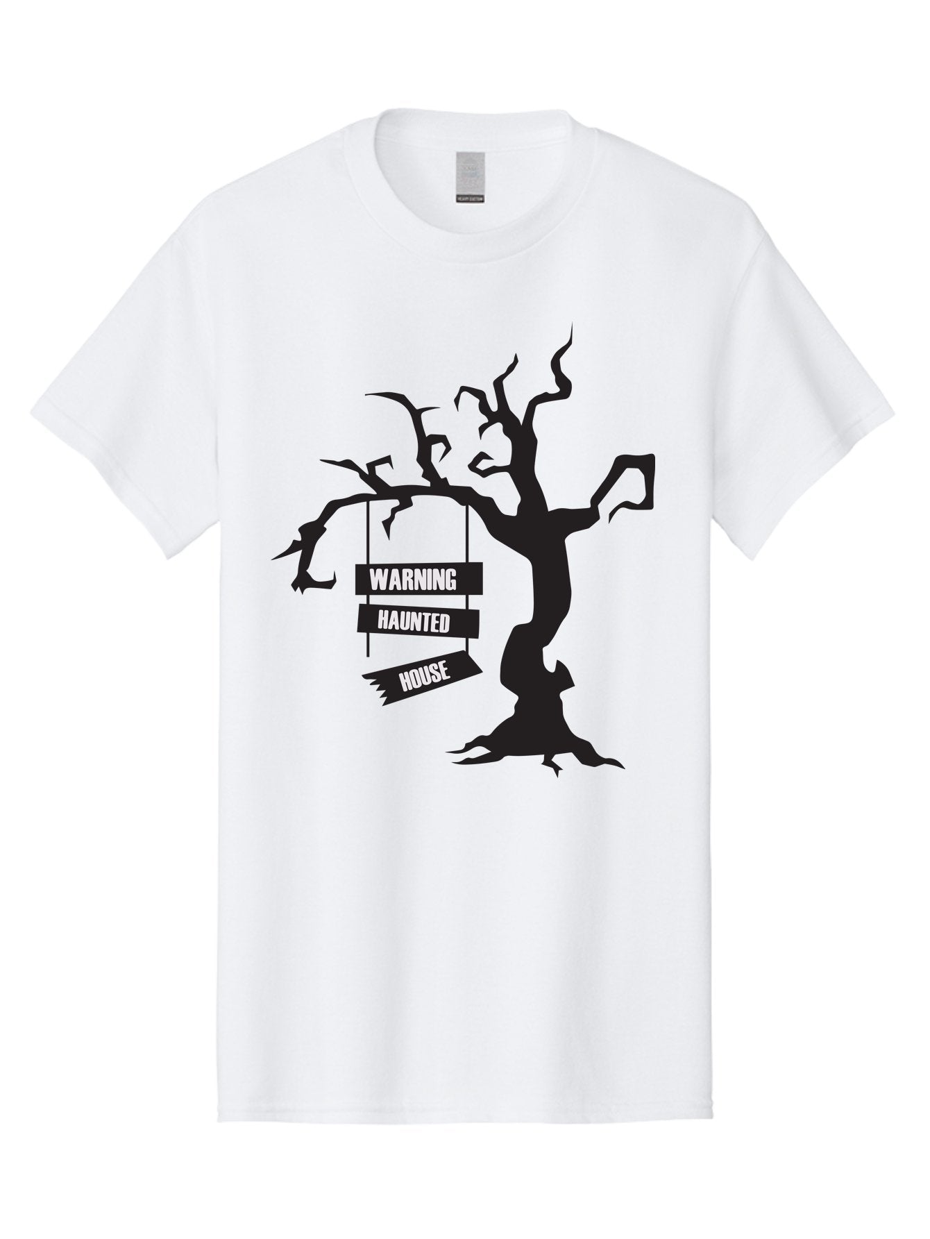 Warning-Haunted-House Men'S Graphic Tee, 100% Cotton, Comfortable Casual Summer Wear, Machine Washable, Haunted House, Spooky Tree, Warning Signs, Halloween Decorations, Scary Silhouettes, Haunted House Signs, Halloween Graphics, Aad287 14